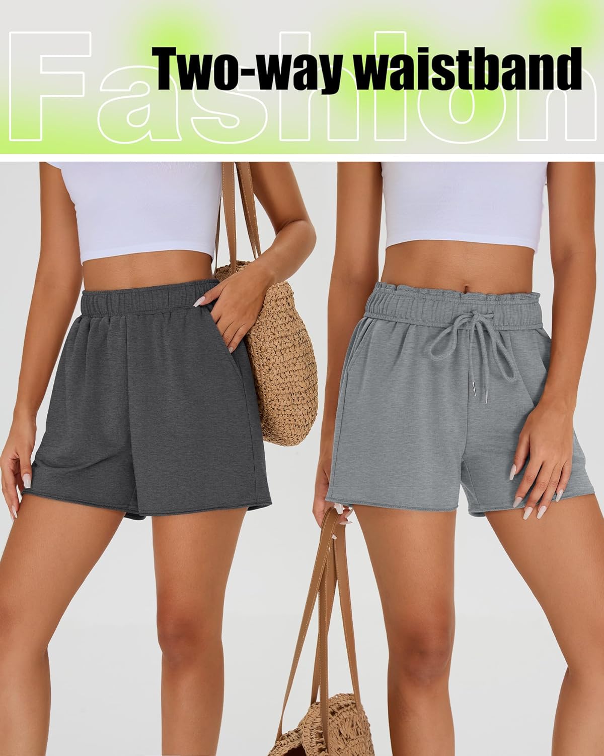 Neer 3 Pack Women's Summer Sweat Shorts Casual Lounge Comfy Drawstring Short Raw Hem Athletic Workout Clothes with Pockets - Image 2