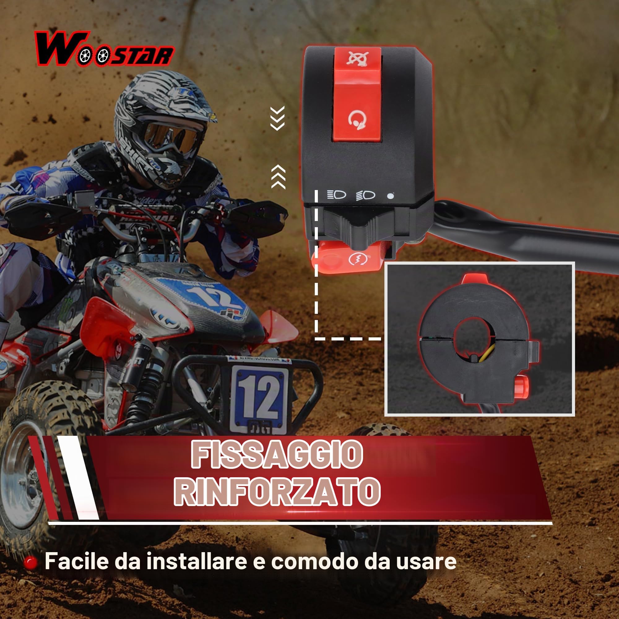 WOOSTAR 7/8" 22mm Manubrio Sinistra Interruttore 3 Funzione Sostituzione per 50cc 70cc 110cc 125cc 150cc Motocicletta