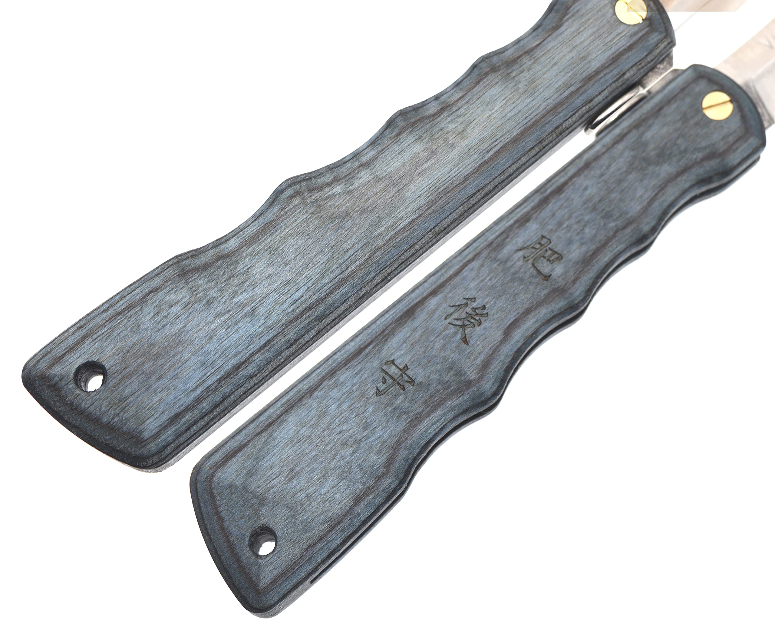 HIGO NO KAMI Couteau de Poche Pliant Artisanal Japonais Warikomi Lame Acier Inoxydable VG-10 Manche Bois Stratifié Couteau Estampillé Fait Main au Japon par Nagao Kanekoma HRC 61 (Bleu)