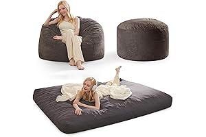 Convertible Bean Bag Bed from Chair to Floor Mattress Sofa Bed (Full, Charcoal)