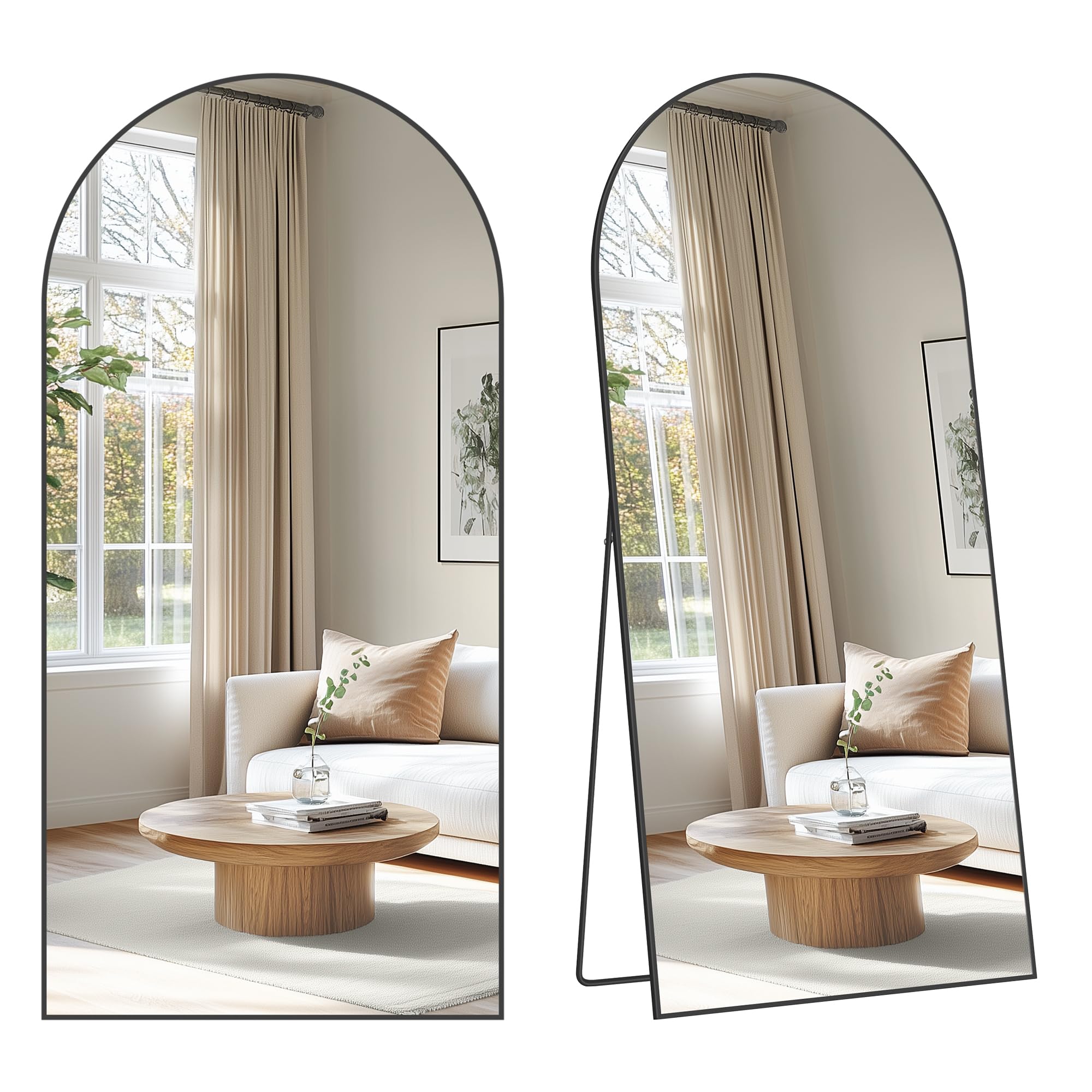 SONGMICS Full Length Mirror, 180 x 80 cm, Arched Full Body Mirror with Stand, Aluminium Alloy Frame Floor Mirror, Tempered Glass, for Bedroom, Living Room, Cloakroom, Matte Black LFM061BD01