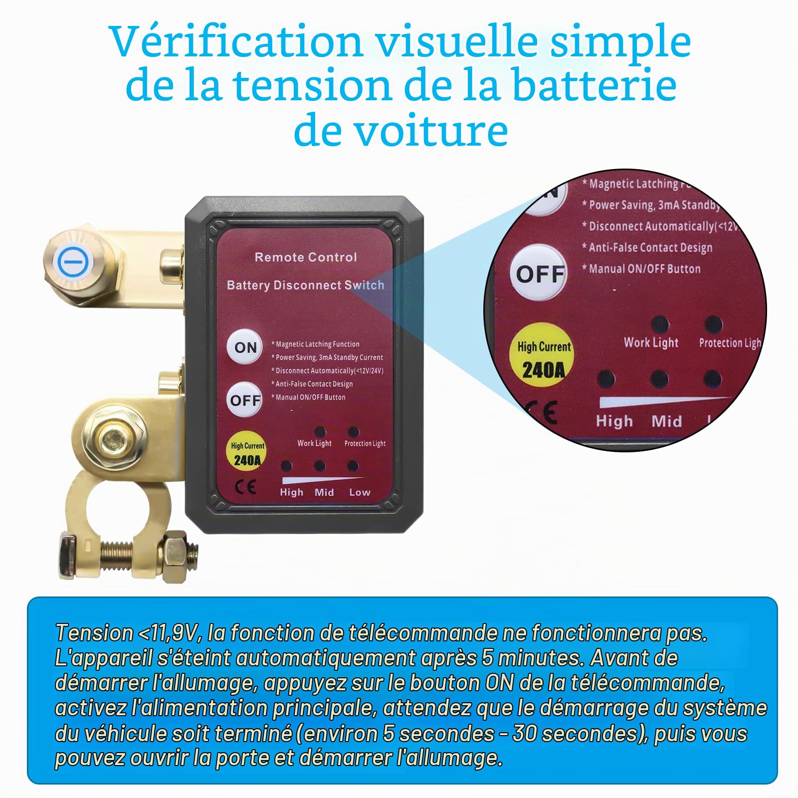 Disjoncteur de Batterie 2 Télécommandé Sans Fil, 12V 240A Coupe Circuit Voiture Interrupteur Batterie pour Voiture Bateau RV ATV Camion Alarme Voiture (Noir)