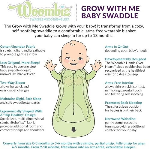 Miniatura 2 de Woombie Grow with Me - Manta convertible para bebés de 0 a 9 meses, se expande a manta portátil hasta 18 meses, pájaros y rayas