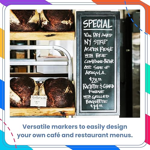 Miniatura 4 de Chalkola 5 marcadores de tiza blancos para letreros de pizarra, pizarra, ventana de auto, bistró, vidrio  Paquete de variedad de 5 - Punta fina,