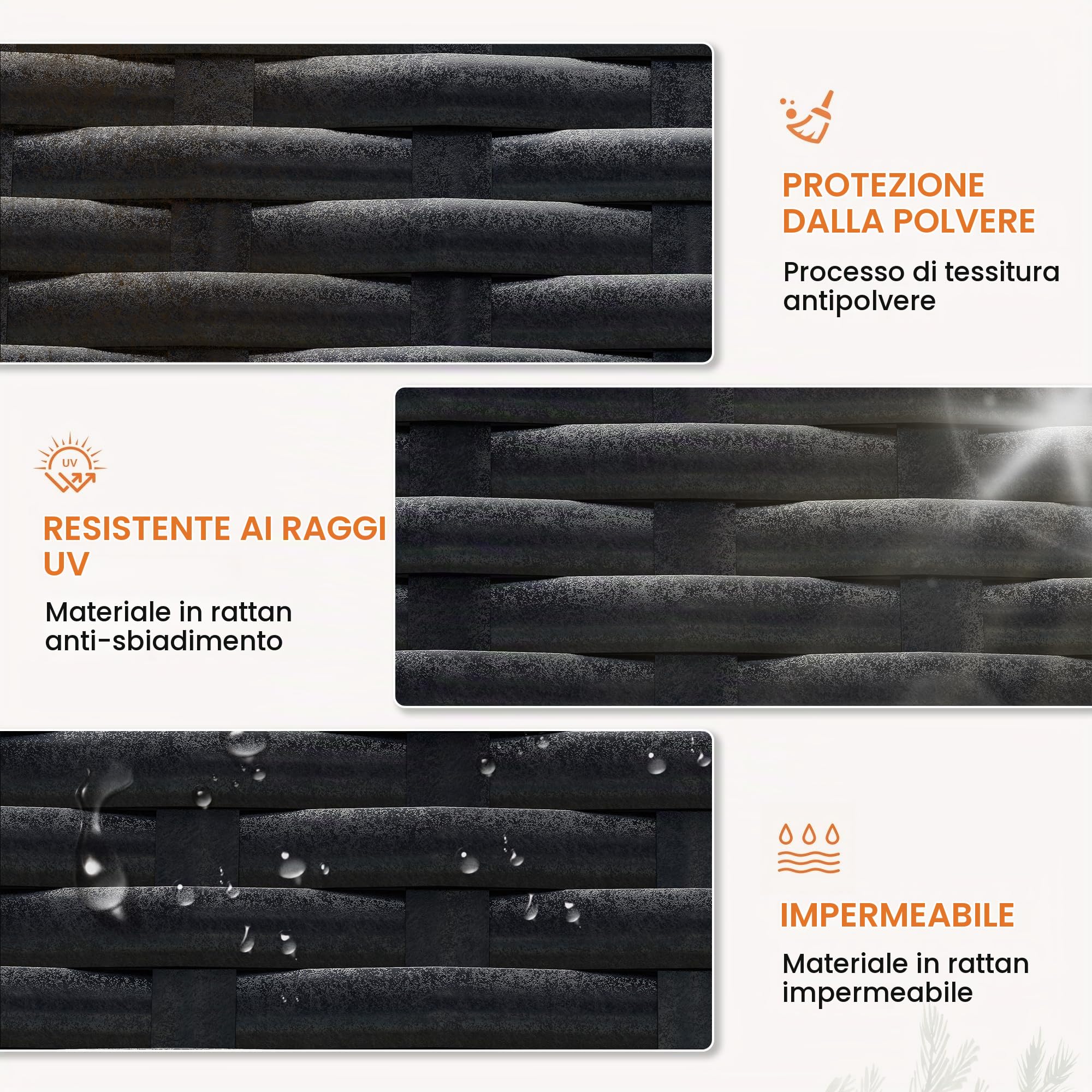 UDPATIO Set di 3 Lettino Prendisole, Poly Rattan, con Cuscino Testa e Tavolo, 5 Regolazioni, Lettini Prendisole da Giardino Impermeabili, per Esterno, Jardín, Patio (Nero)