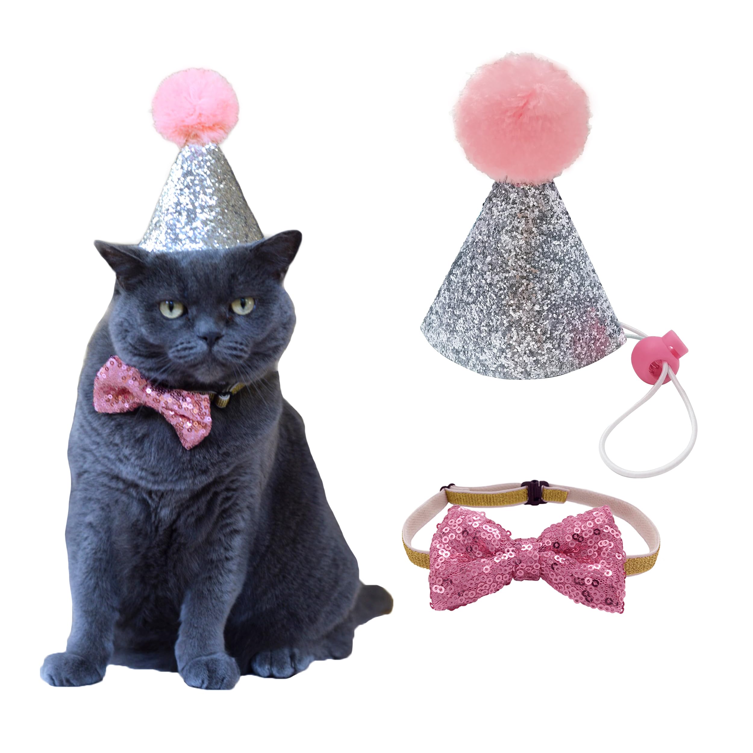 POSAPET Small Dog Cat Birthday Hat Girl Boy Pet Party Jazz Hat and Bow Tie for Kitten Puppy Small Dogs Cats (Pink) (B0CHB12SS3) Amazon Price History, Amazon Price Tracker