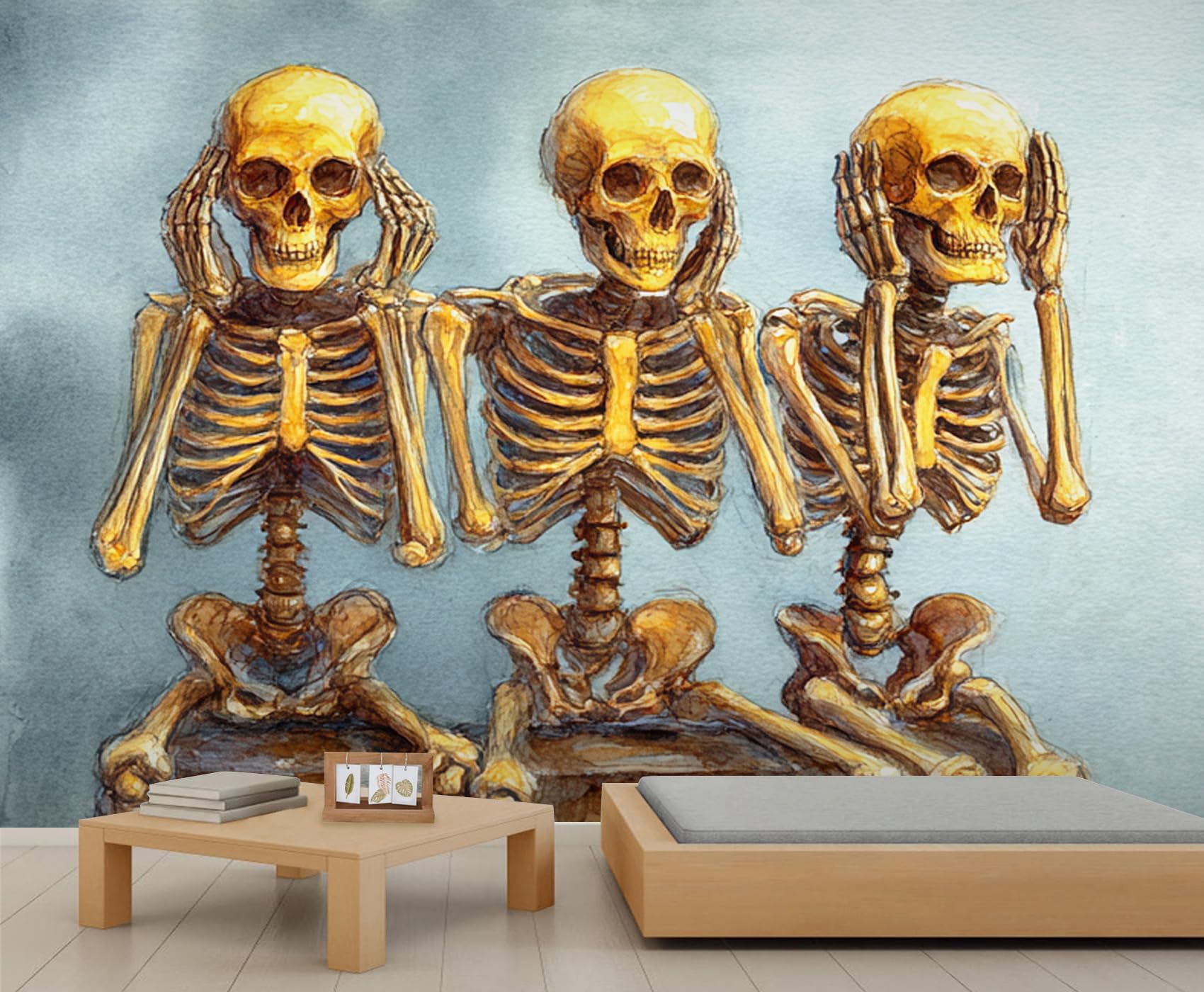 Gothic Skull Wallpaper Human Skeleton Mural Golden Skeleton Girl Wallpaper for Living Room Bedroom Mural Poster 450 X 300 cm