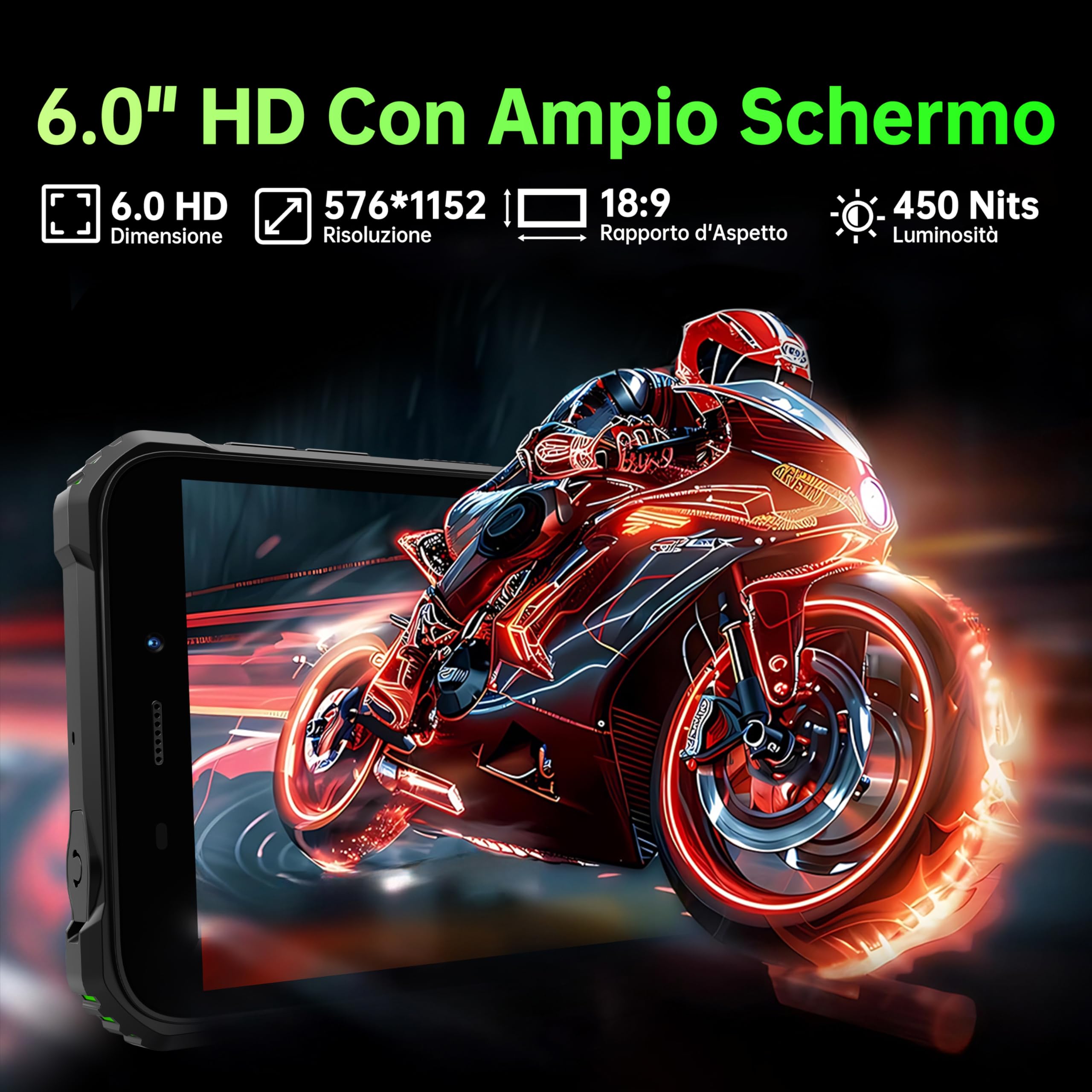 OUKITEL G5 Rugged Smartphone con 900LM Luce Campeggio - 16(4+12) GB+64GB /TF 1TB, Android 14 Telefono Indistruttibile, 6300mAh 13MP+5MP 6" HD Cellulari e Smartphone IP68/BT5.0/OTG/GPS Arancio