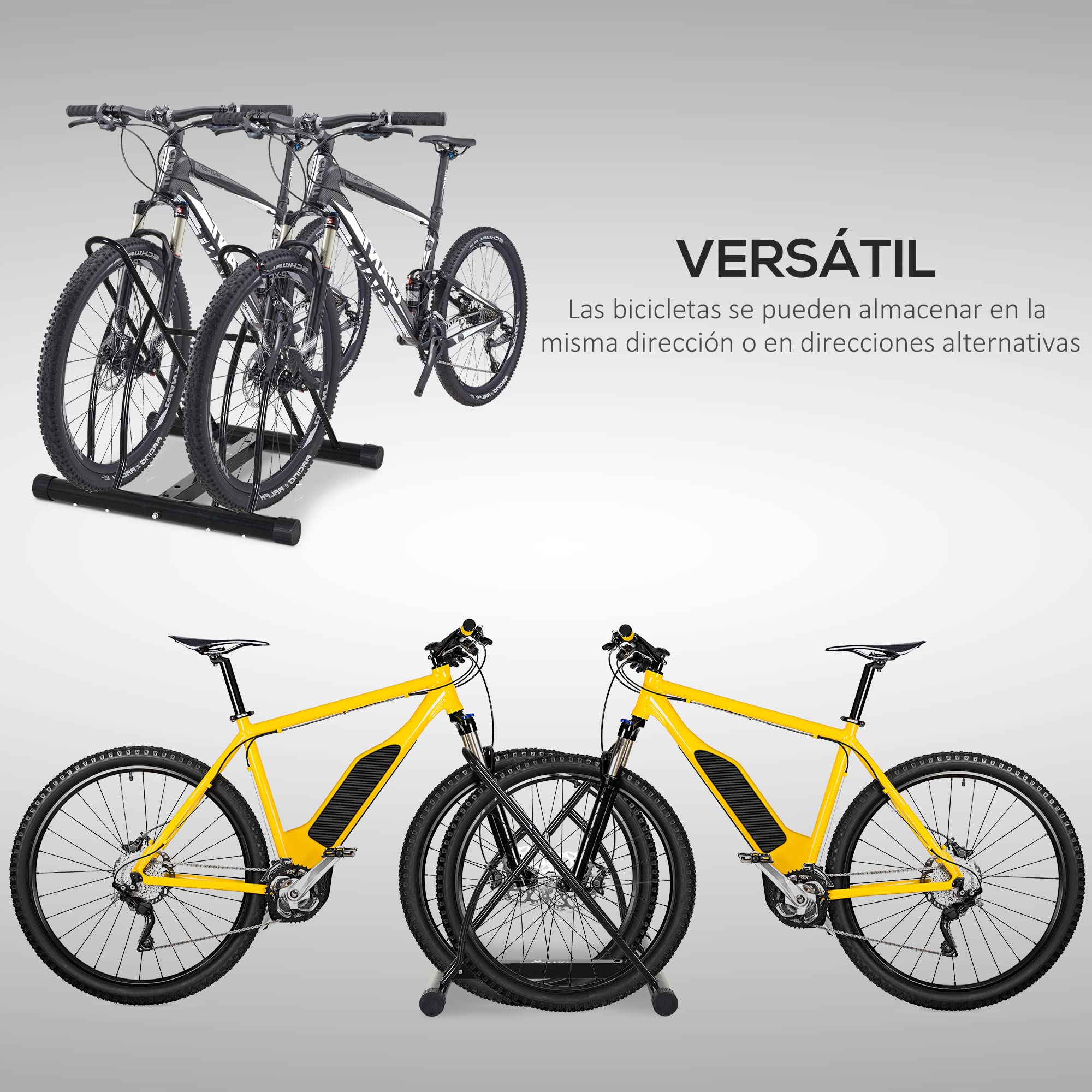 HOMCOM Soporte para Aparcar 2 Bicicletas, Aparcamiento Estacionamiento para Bicis, Inferir 65mm de Ancho, Fácil de Montar, Almohadilla Antideslizante, Interior y Exterior, 60x54x57 cm, Negro