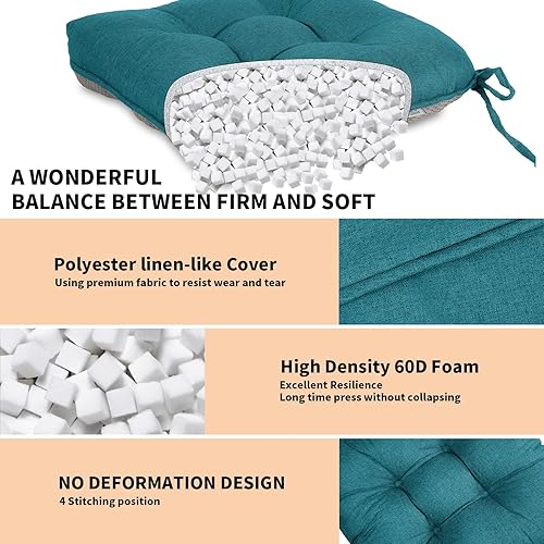 Miniatura 2 de Millsilo Paquete de 2 cojines para sillas de comedor, cojines para sillas de cocina de 4 pulgadas de grosor con lazos y respaldo antideslizante,