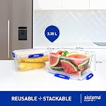 Sistema KLIP IT PLUS Conteneurs de stockage des aliments, 3.35 L, étanche, empilable & Conteneurs de réfrigérateur/congélateur hermétiques avec lids, plastique sans BPA, clips bleus, 3 Nombre