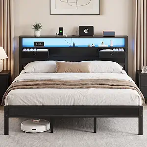 King Size Bed Frame with Storage Headboard and 2 Fabric Drawers