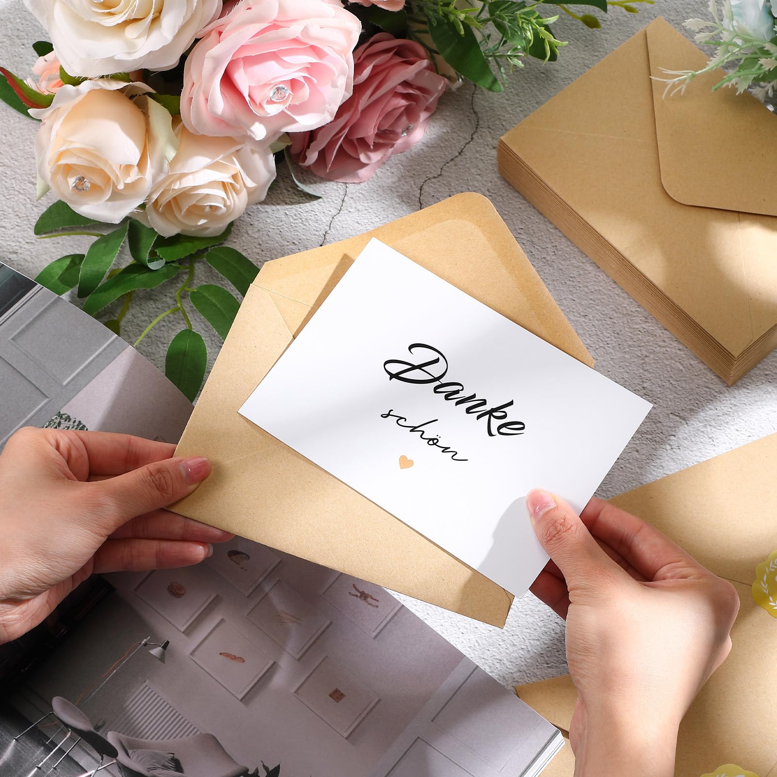 Dankeskarten Set 20 Stück - Mit Umschlägen & Siegelaufklebern