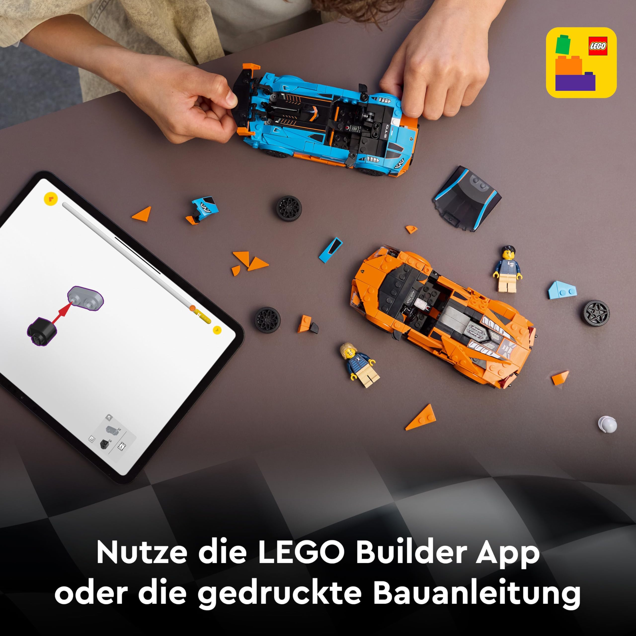 LEGO Speed Champions Lamborghini Revuelto und Huracán STO - Auto Set mit 2 Rennwagen und 2 Fahrer Minifiguren - Spielzeug für Auto Fans - Kreatives Geschenk für Jungen ab 9 Jahren - 77238