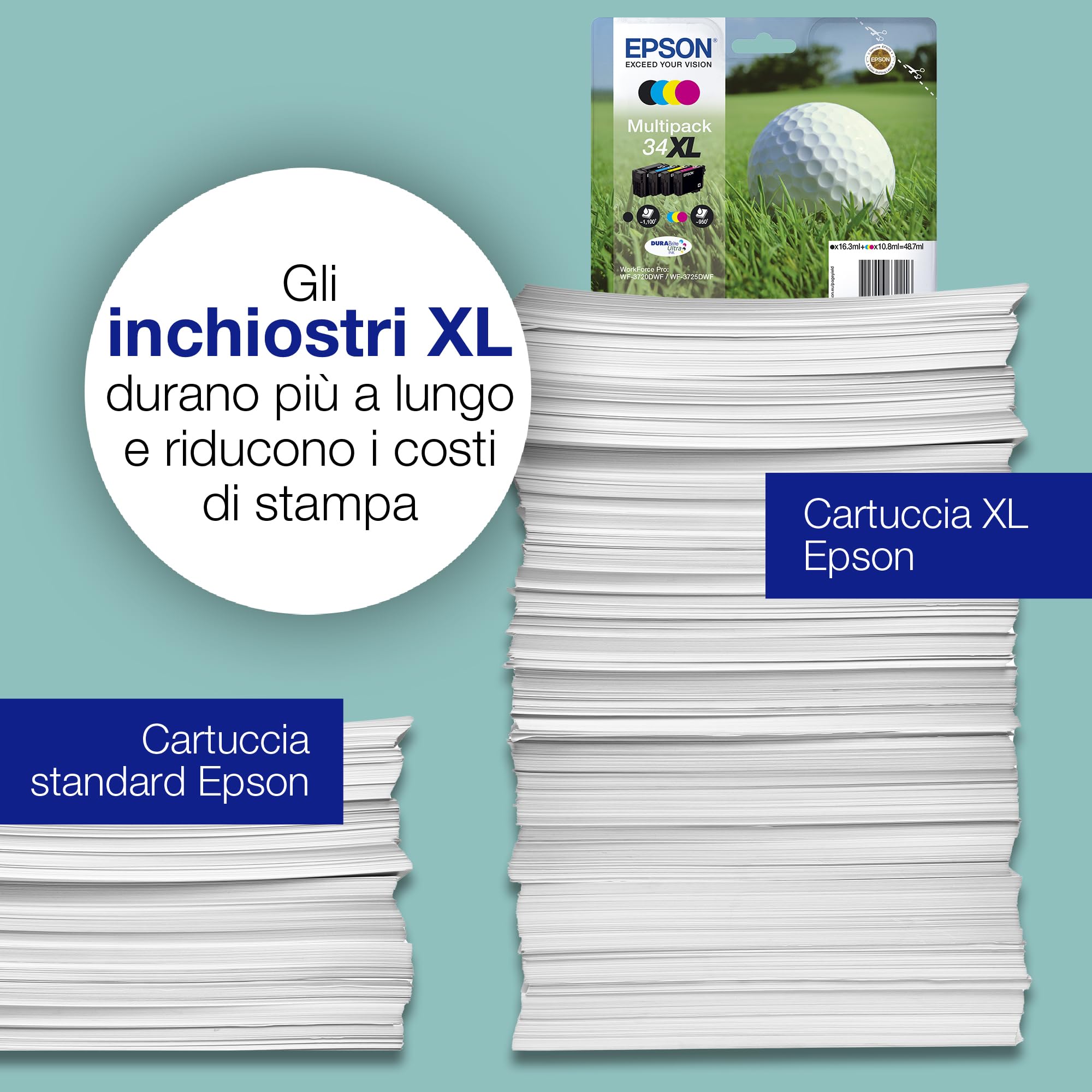 Epson 34 Serie Pallina da Golf, Cartuccia Originale Getto d'Inchiostro DURABrite Ultra, Formato XL, Nero