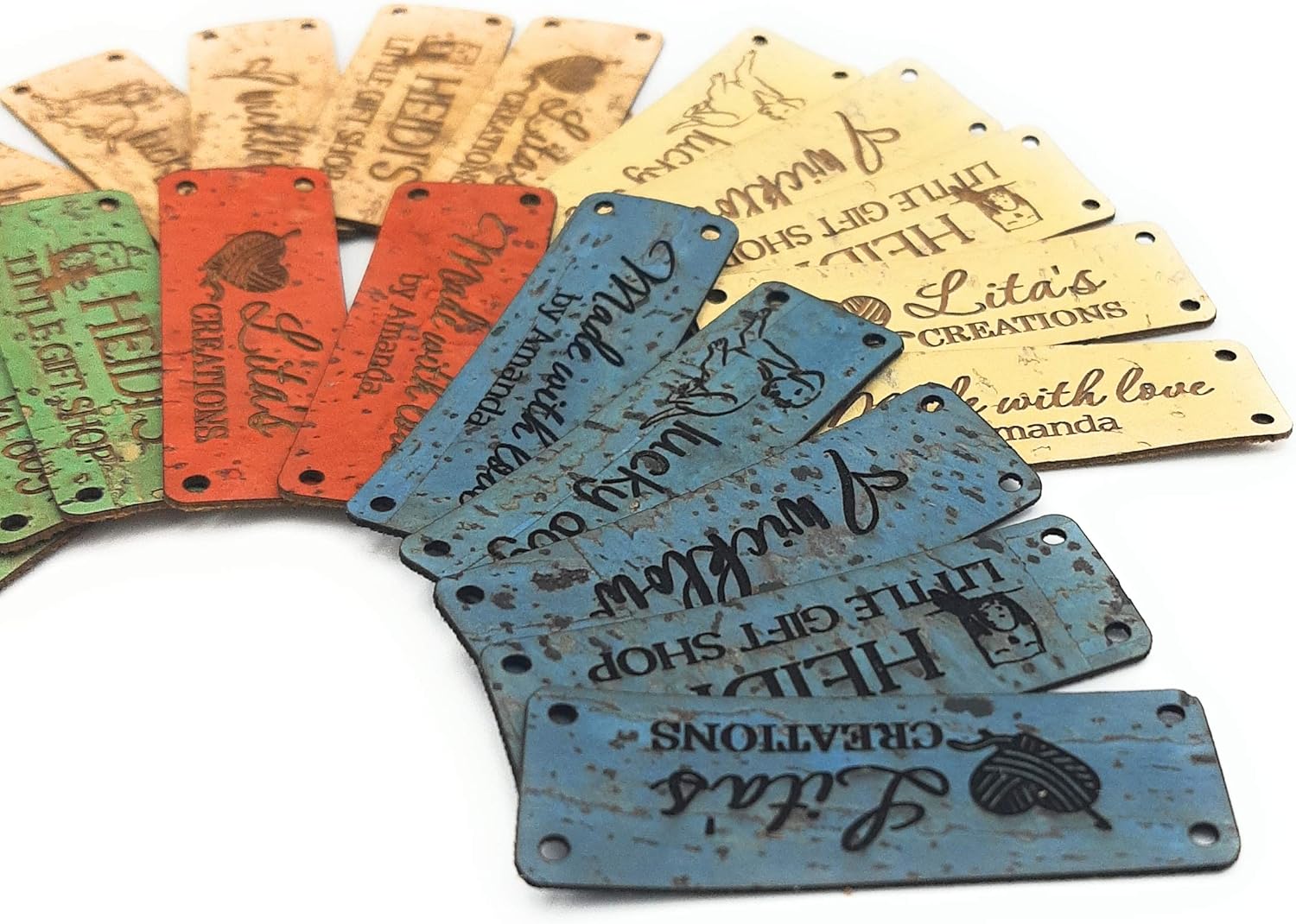 Custom labels, cork leather labels for handmade items, crochet labels, knitting labels, vegan eco friendly tags, set of 25 pc