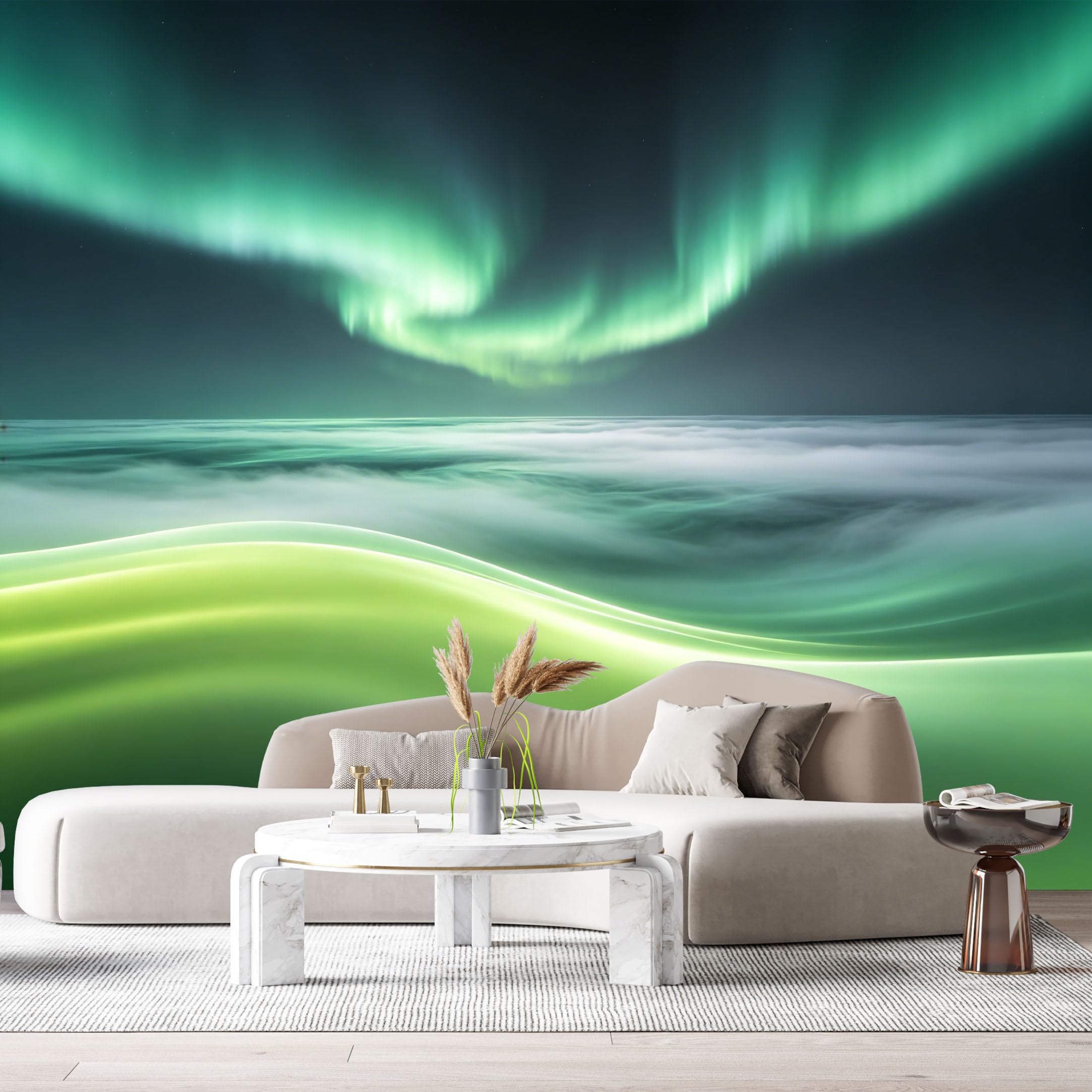 Custom Size Wall Murals Aurora Borealis Landscape Abstract Minimalist Night Sky Clouds SelfAdhesiveWall Fabric Removable Wallpaper Wall Decor for Living Room Bedroom Bathroom