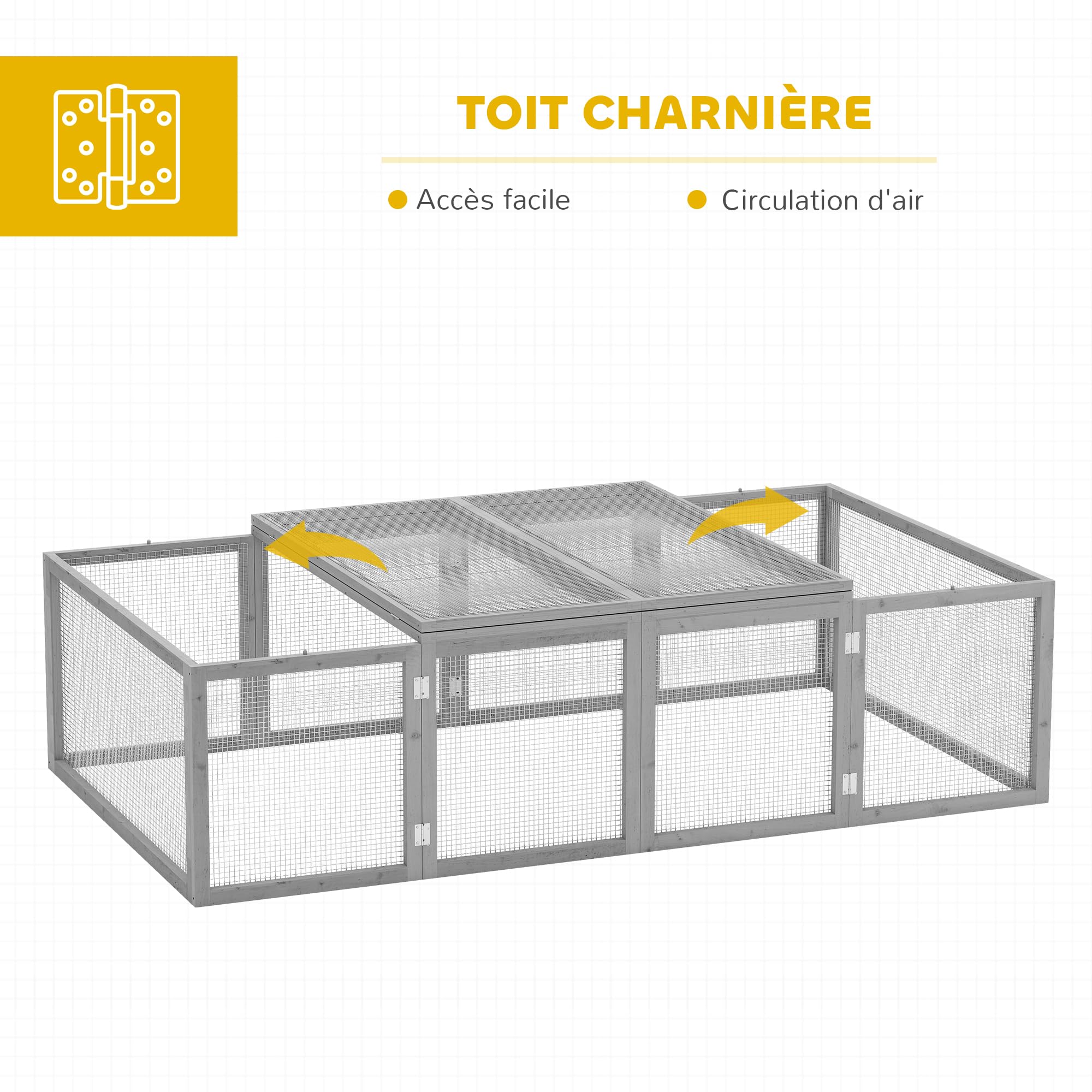 PawHut Clapier Cage à Lapins extérieur intérieur 2 Portes supérieures 181L x 100l x 48H cm Bois Massif Gris