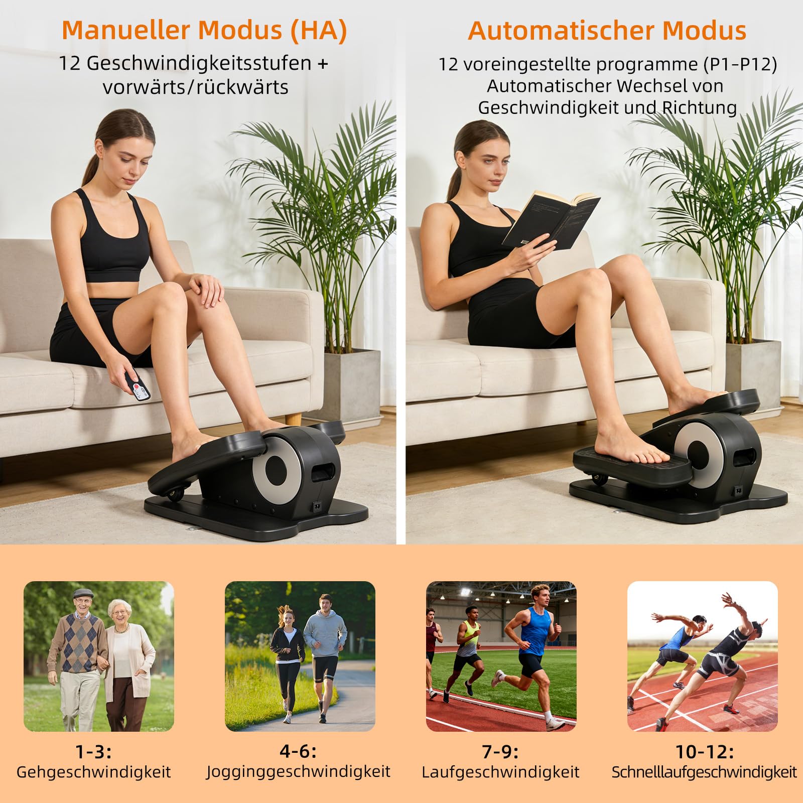 EVOLAND Mini Ellipsentrainer Sitzend, Elektrischer Crosstrainer im Sitzen Klein für Sanfte Übungen, Leise und Kompakt, mit Fernbedienung, LCD Display, 12 Geschwindigkeit
