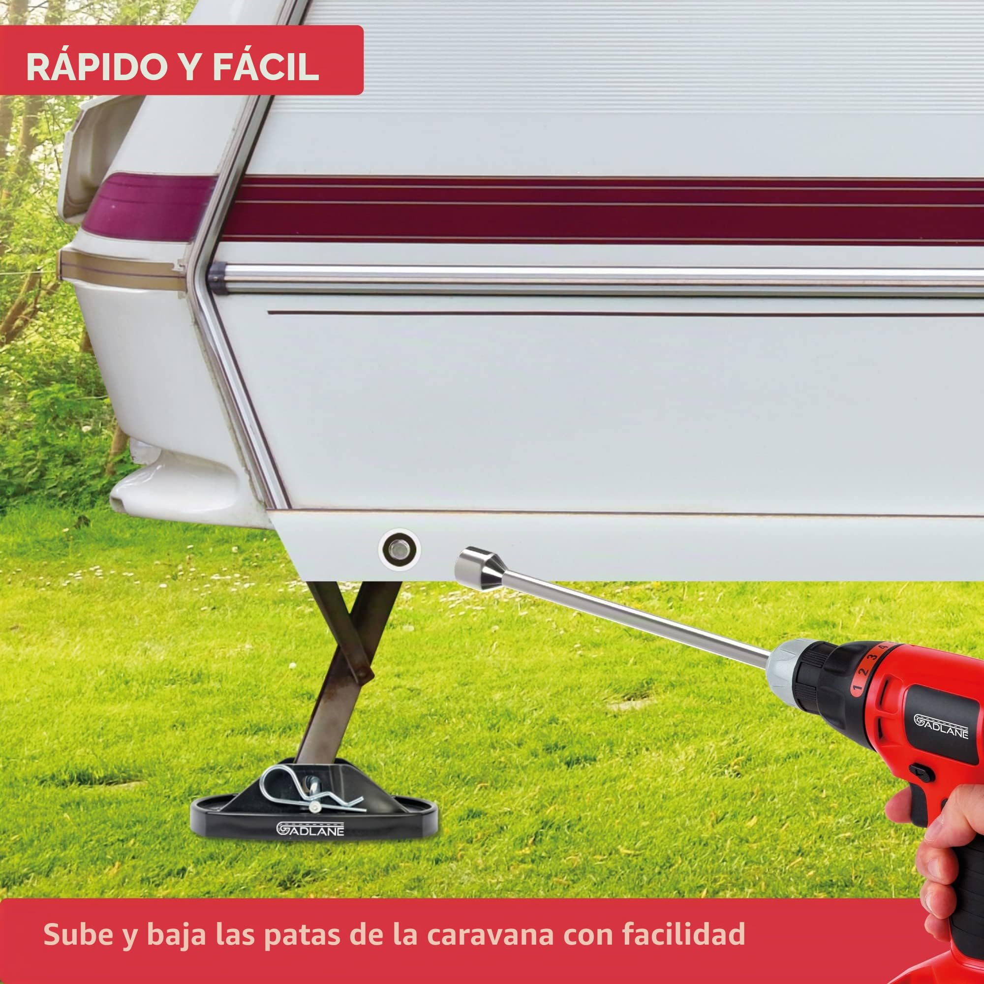 GADLANE - Prolongador/adaptador de taladro eléctrico para patas de caravana. 30 cm de largo, 19 mm de diámetro