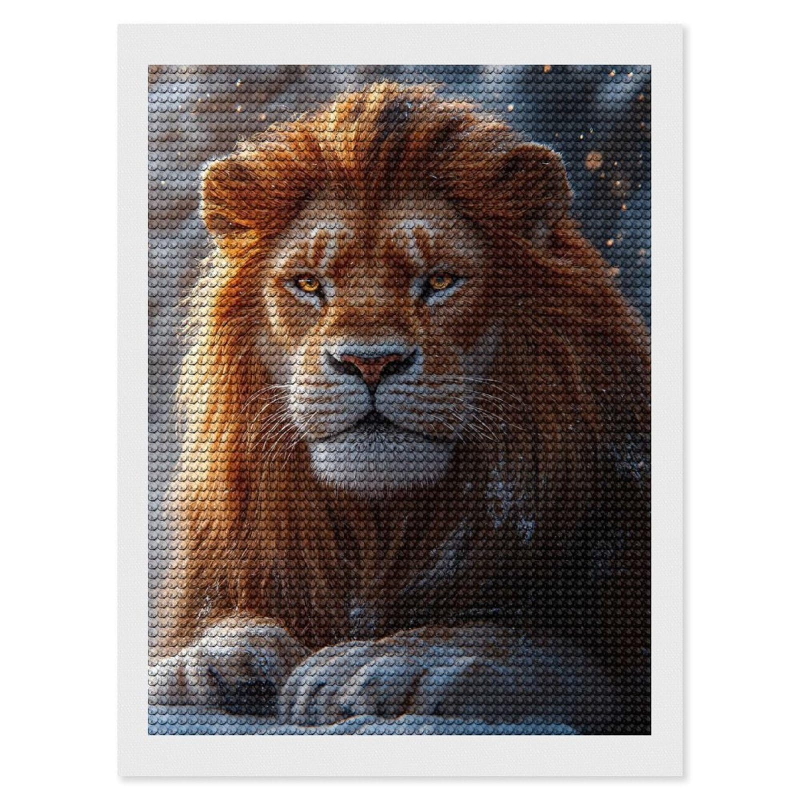 Junmoney Majestic Lion in Winter 5D Diamond Painting Kit 12"x16", Relaxing DIY, Mindful Craft Project, Full Kit Included, Thoughtful Present