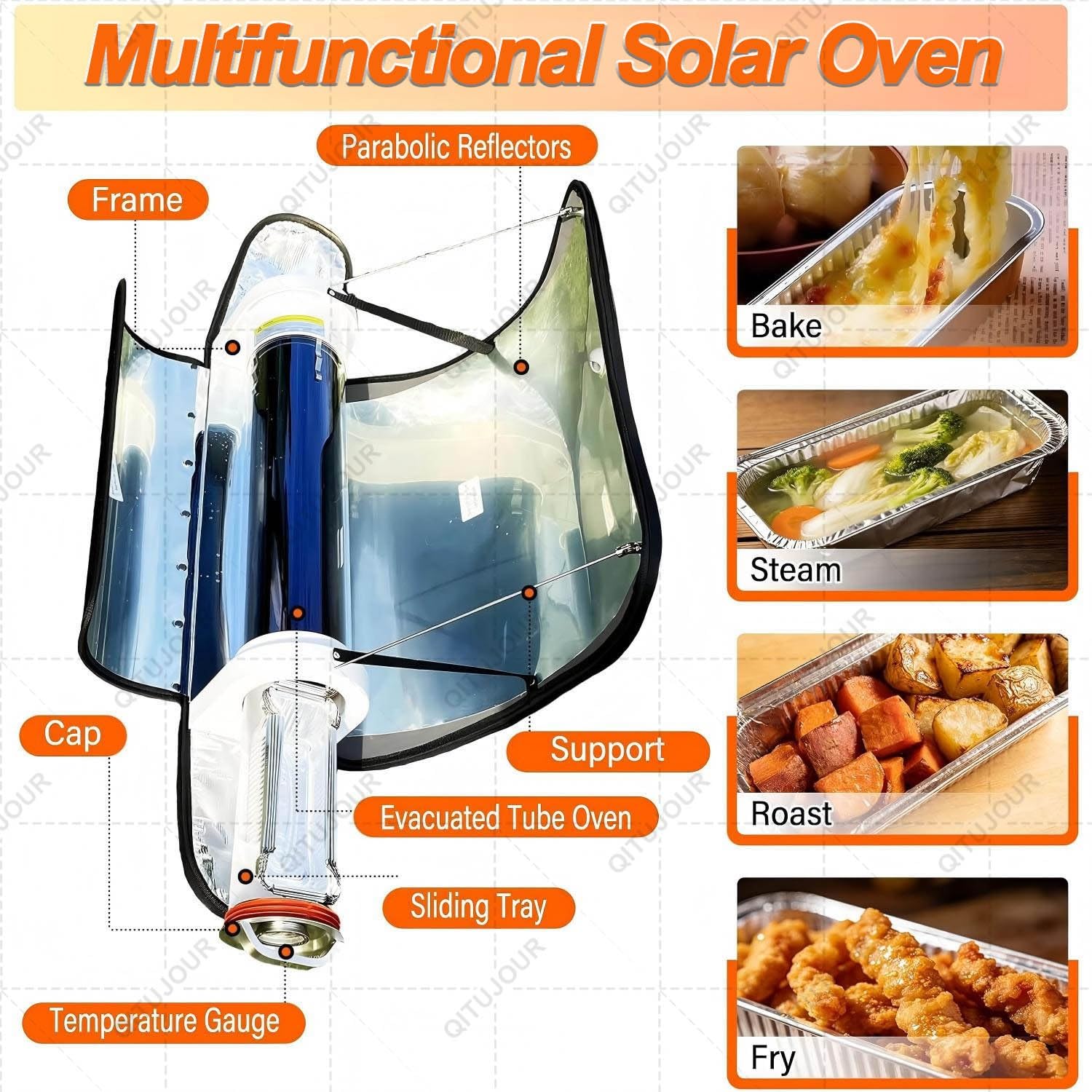 Solarna kuchenka grillowa, składana kuchenka kempingowa ze stali nierdzewnej, przenośny piekarnik solarny 4,5 l dla 4-5 osób, idealna na kemping na świeżym powietrzu i w podróży
