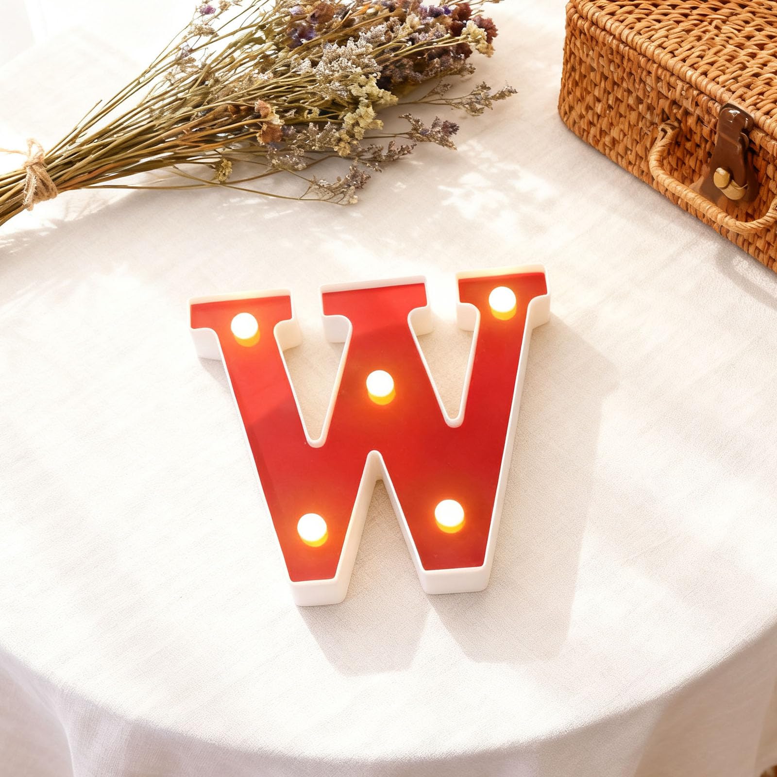 Letter W Sign Lights Battery Powered Decoration Table Lamp Red LED Night Light forHome Living Room Decor, Proposal Parties, Romantic Gift(6.26"*6.81"*1.18") — image 1