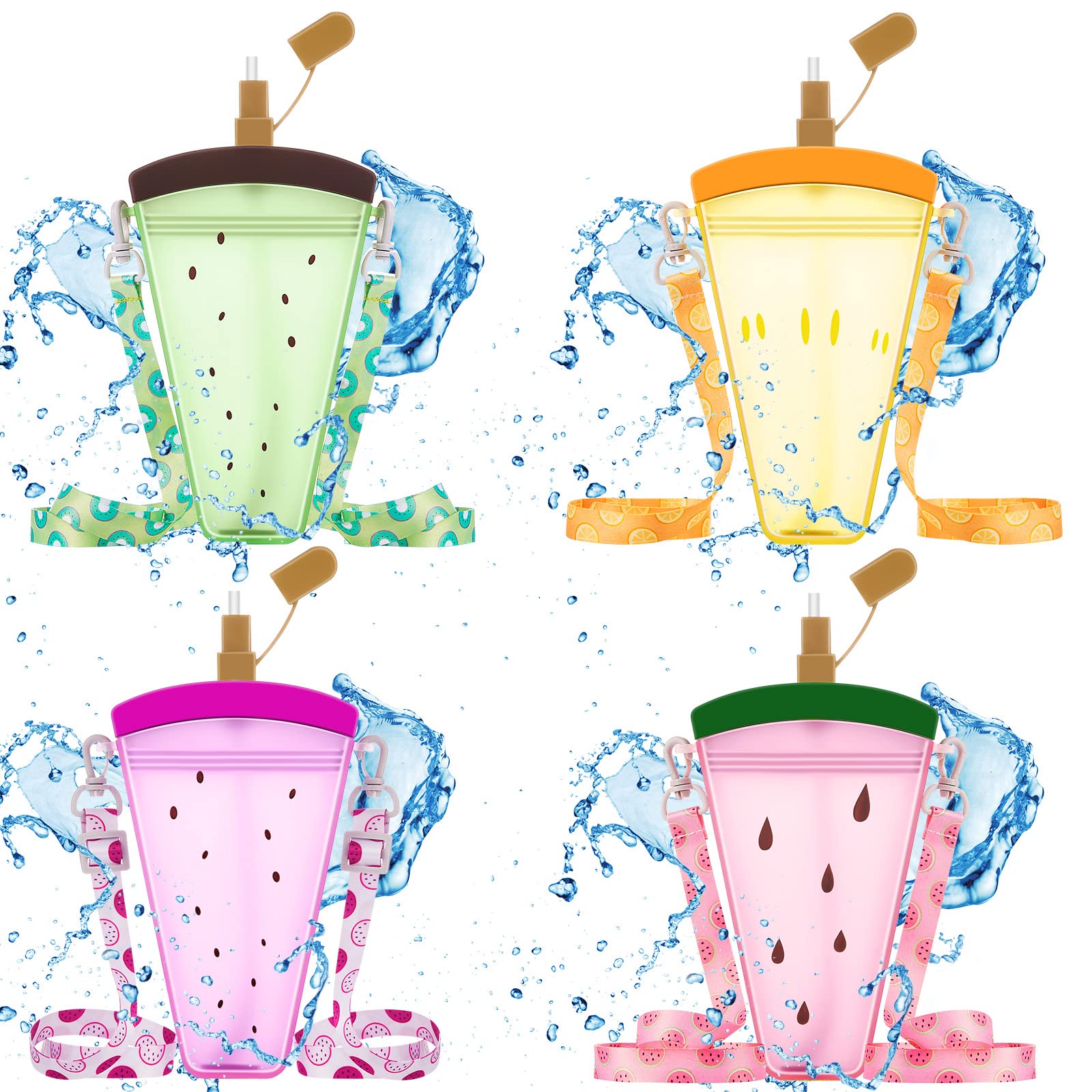 4 Pieces Cute Ice Cream Water Bottles with Strap Kawaii Camera Shaped Drinking Purse Ice Bar Transparent Jug Cup for Camping Sports Shopping Kids(Chic