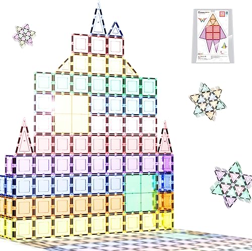 PicassoTiles Juego de bloques de construcción de azulejos magnéticos, construcción magnética, cuadrados, triangulares, kit de juguete, chispeante