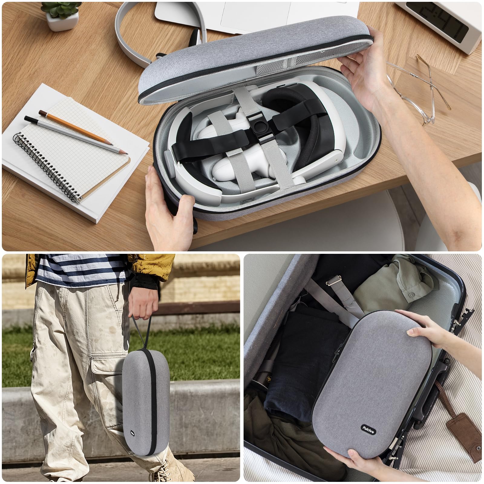 Pulchra VR Custodia da Viaggio Rigida Compatibile con Meta Quest 3/2, Oculus Quest 3/2, PICO4/4Pro, Grigio