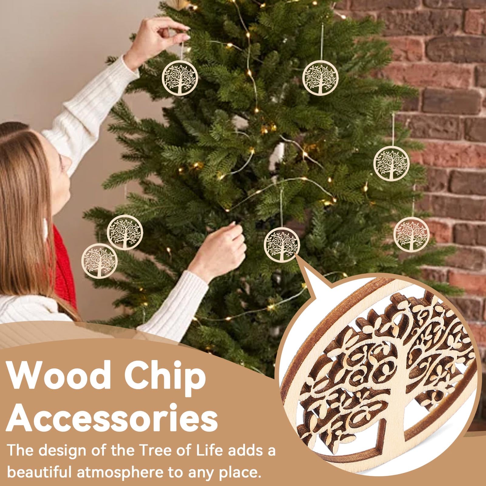 Albero Della Vita Legno, 48 pezzi Albero Decorativi Pendenti Legno Abbellimenti per Decorazioni Fai da Te Matrimonio Nozze Natale, Dimensioni 5 cm/2 pollici