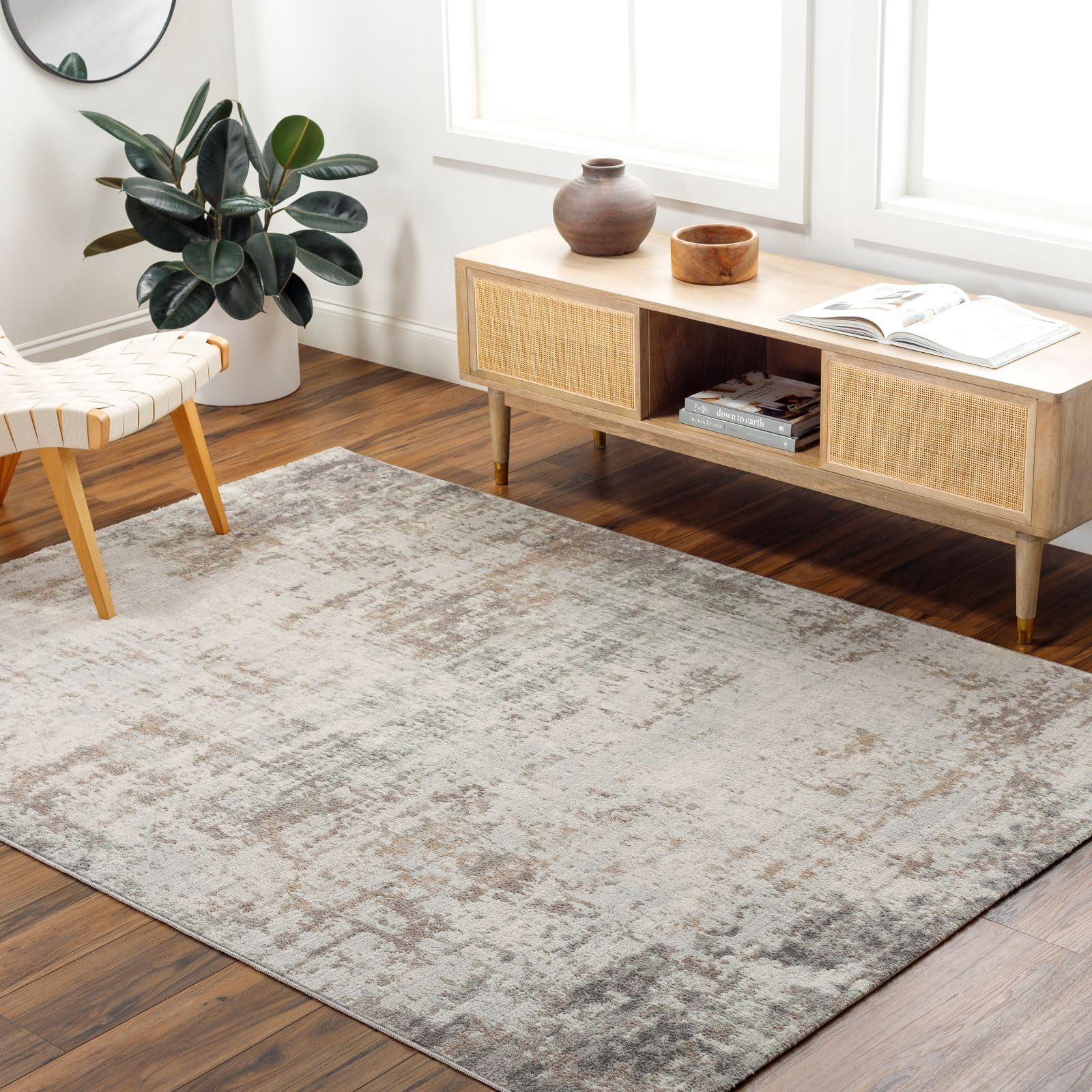 Livabliss Alix Abstract Floor Covering 160x215cm – Modern Marble Pattern for Living Room, Dining Room, Kitchen, Bedroom & Lounge, Soft Easy Care Medium Pile – Cream, Brown & Grey — image 1
