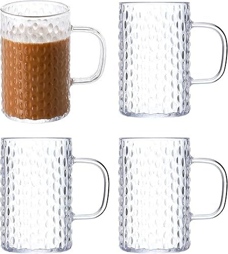 Hawnn Juego de 4 tazas de café, juego de tazas de café de plástico, 16 onzas, irrompible, transparente, con asa, taza de plástico reutilizable, apta