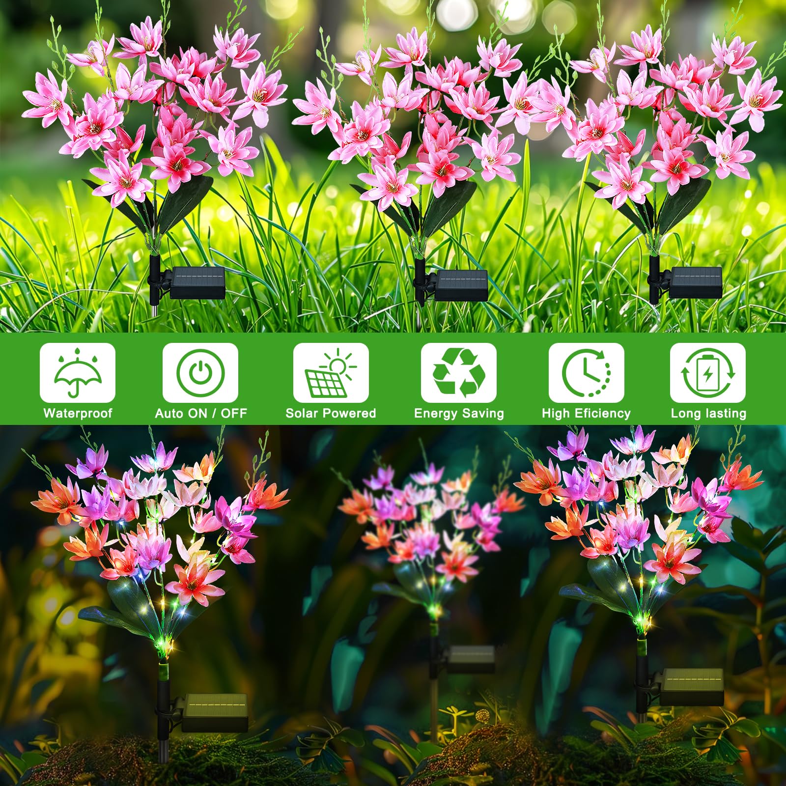 FWLWTWSS Solar Lights Outdoor Garden, 2 Pack Snow Lotus Solar Flowers Waterproof,10-12 Hours Working Time - Image 3