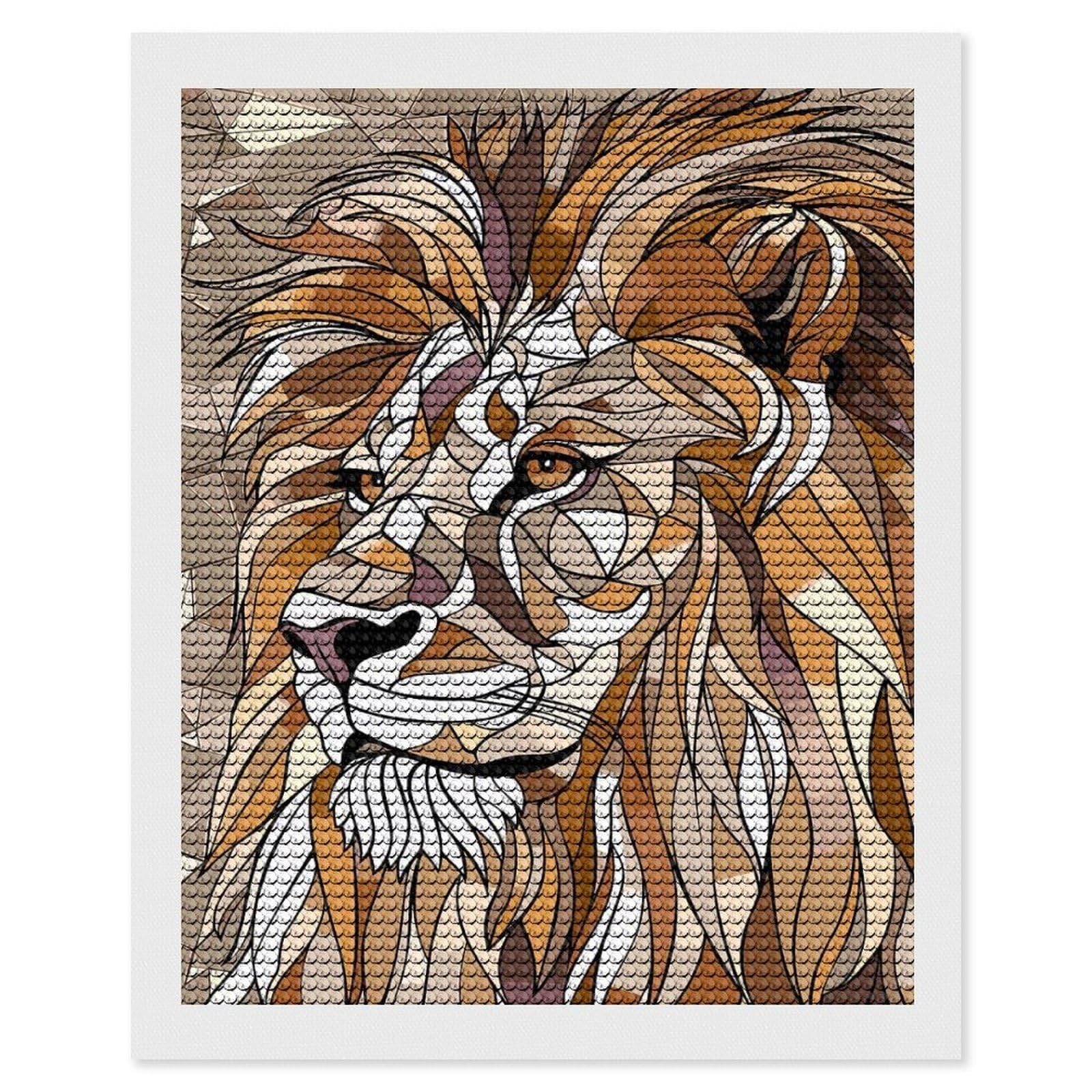 Junmoney Geometric Lion Portrait Diamond Art Canvas 16"x20", Full Kit Included, Bedroom Decor, for Beginners, Thoughtful Handmade Gift