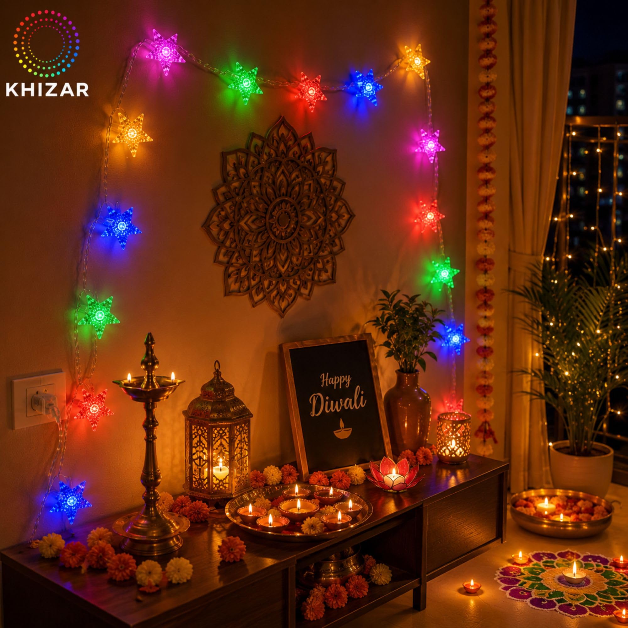 KHIZAR 16 LED Mini Star String Lights, Multicolor, Plug-in 4