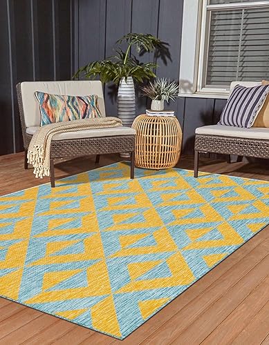 Miniatura 3 de Unique Loom Unique Loom Outdoor Collection - Alfombra rectangular de 9 x 12 pies, color amarillo y aguamarinaamarillo