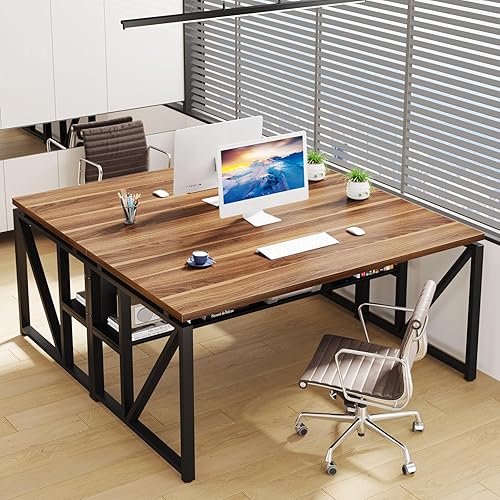 Miniatura 3 de Tribesigns Escritorio para computadora de 55 pulgadas con estante inferior, escritorio de oficina en casa, mesa de escritura para estación de