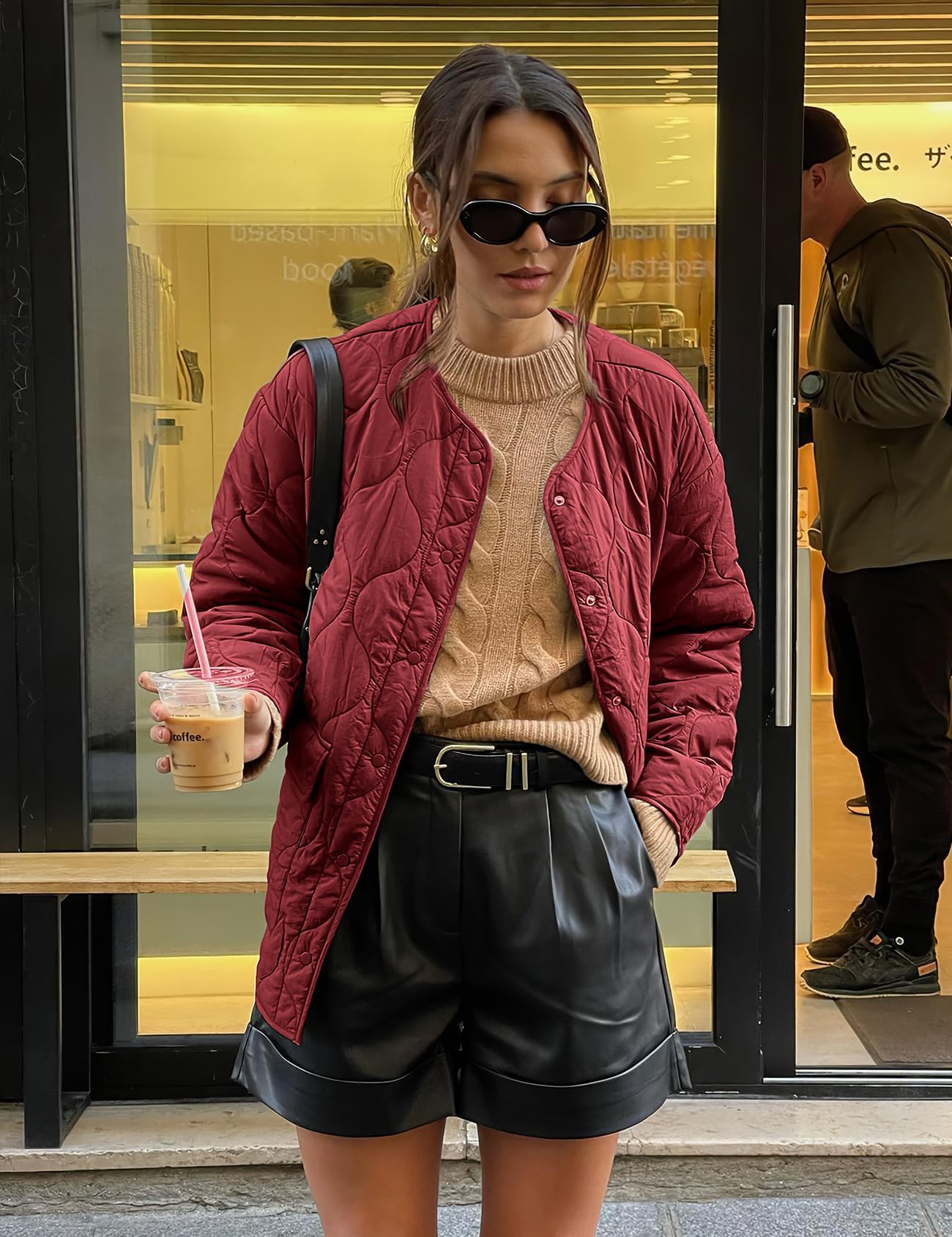 Women's Fall Winter Quilted Cotton Coat: Loose Fit Round Neck Casual Jacket, Solid Color Oversized Padded Outerwear for Trendy Daily Streetwear — view 5