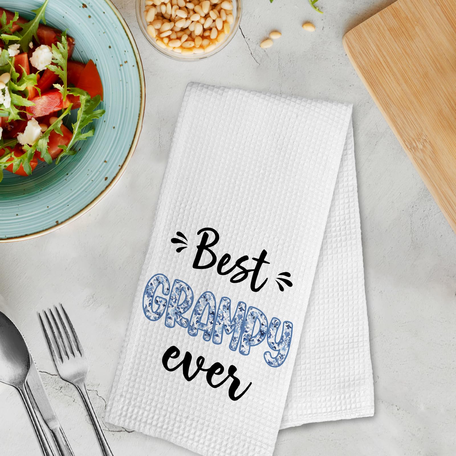 Best Grampy Ever Fathers Day Birthday Gifts Hand Towels for Grampy Grandpa from Grandkids, Chinoiserie Blue and White Grandpa Gifts Kitchen Dish Tea Towels for Bathroom Kitchen Decor, 16x24Inch