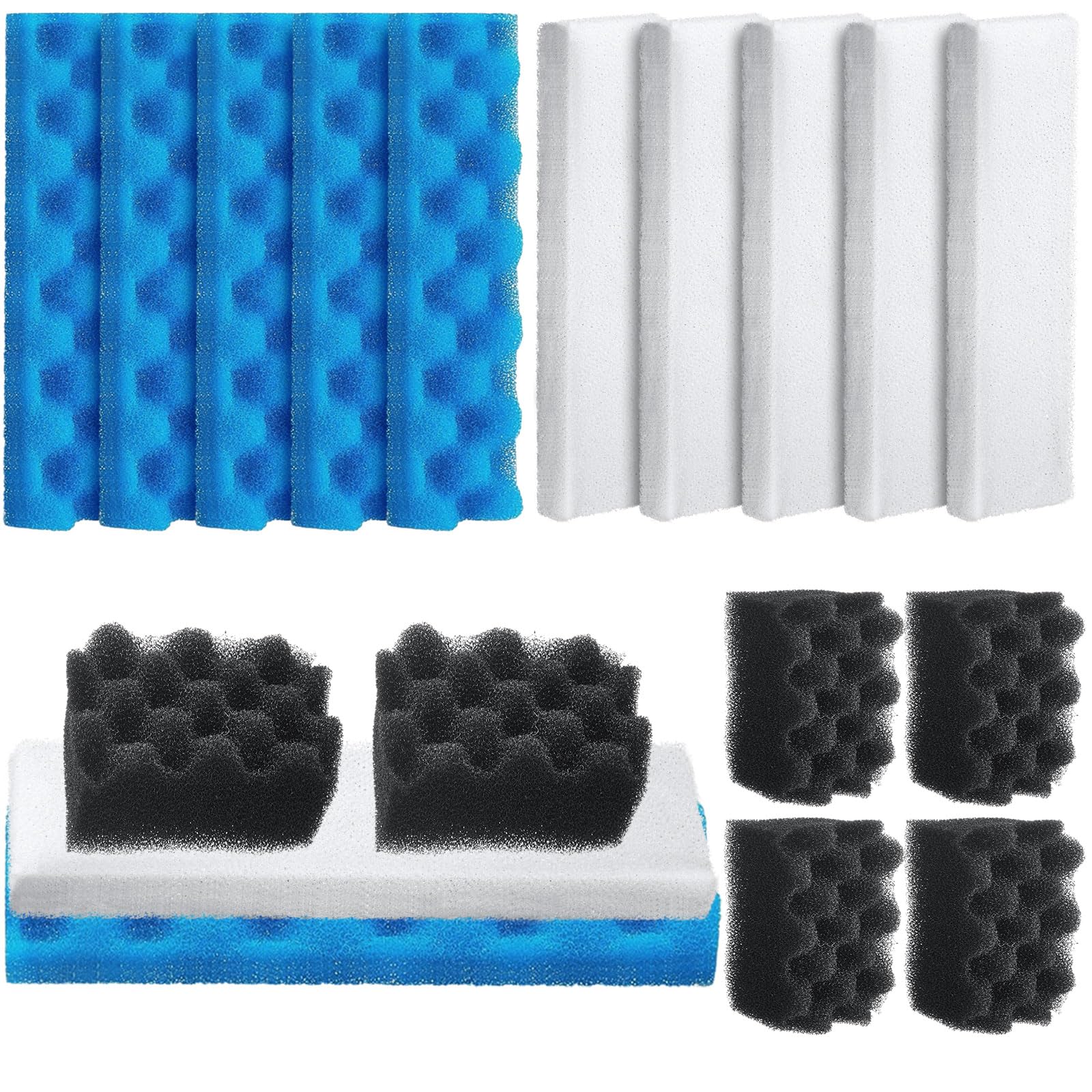 Threlaco 18 Pcs Bio Foam Set Compatible with Fluval 406/407 Aquarium Filters Compatible with Aquarium Filters Including Blue White Black Bio Foam for