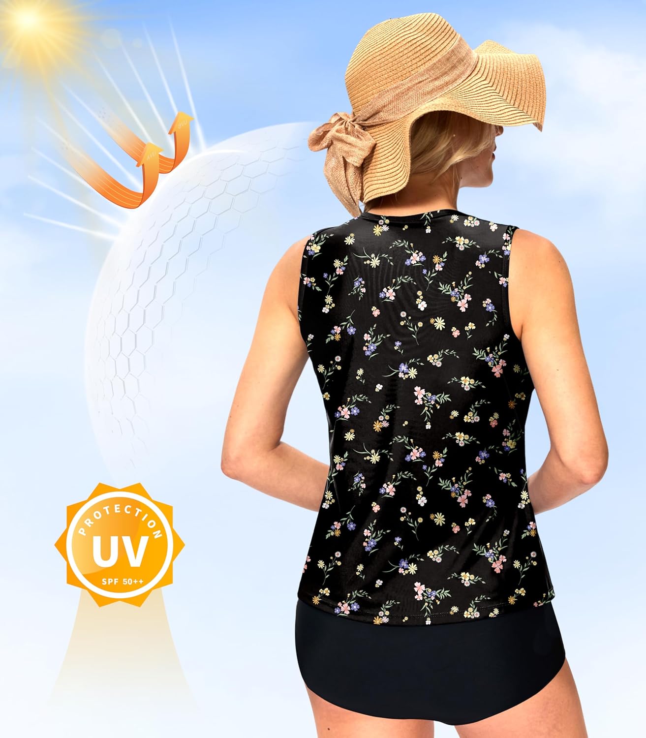 Viodia High Neck Tankini Tops for Women Modest Swim Shirts with Bra Swimsuits Tank Only Bathing Suit Top No Bottom - Image 4