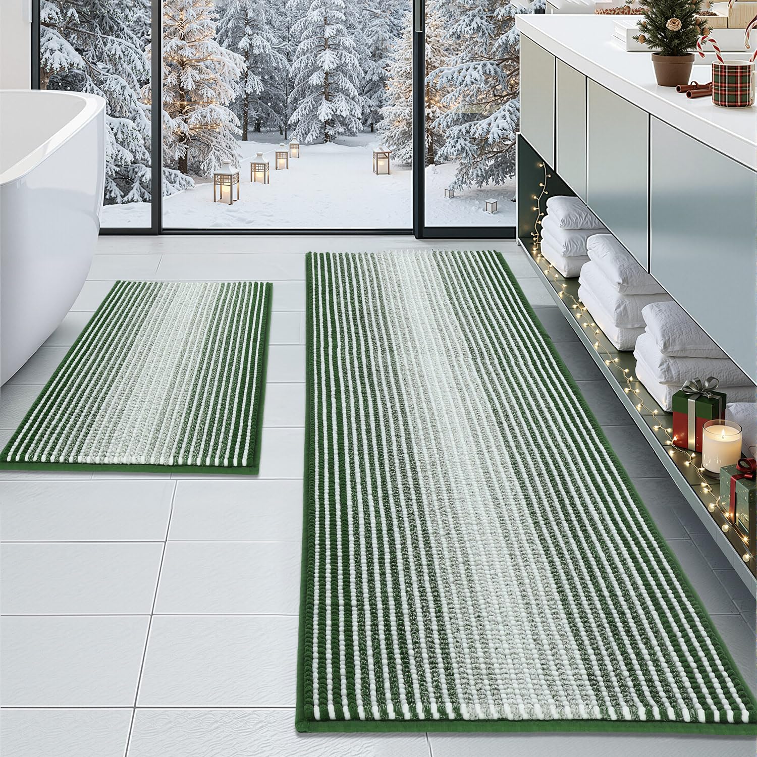 Bathroom Rugs and Mats Sets, 2 Piece Thick Absorbent Chenille Bath Mat Rug Set Non Slip, Soft Shaggy Bath Room Floor Mats for Bathroom, Machine