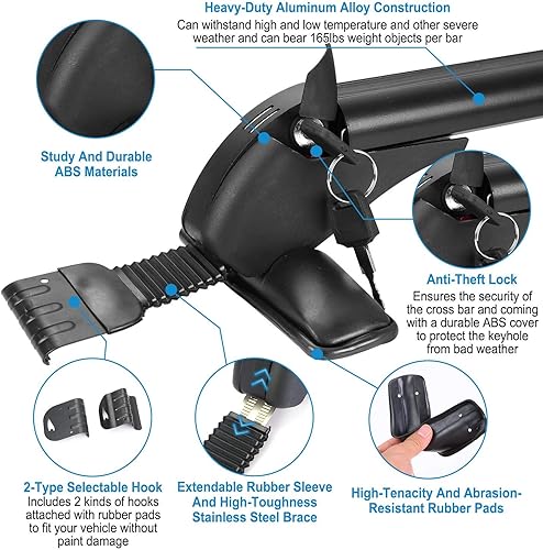 Miniatura 4 de KOCASO Barras transversales universales para portaequipajes, 48 pulgadas de aluminio con cerradura antirrobo, marco de ventana ajustable para techo