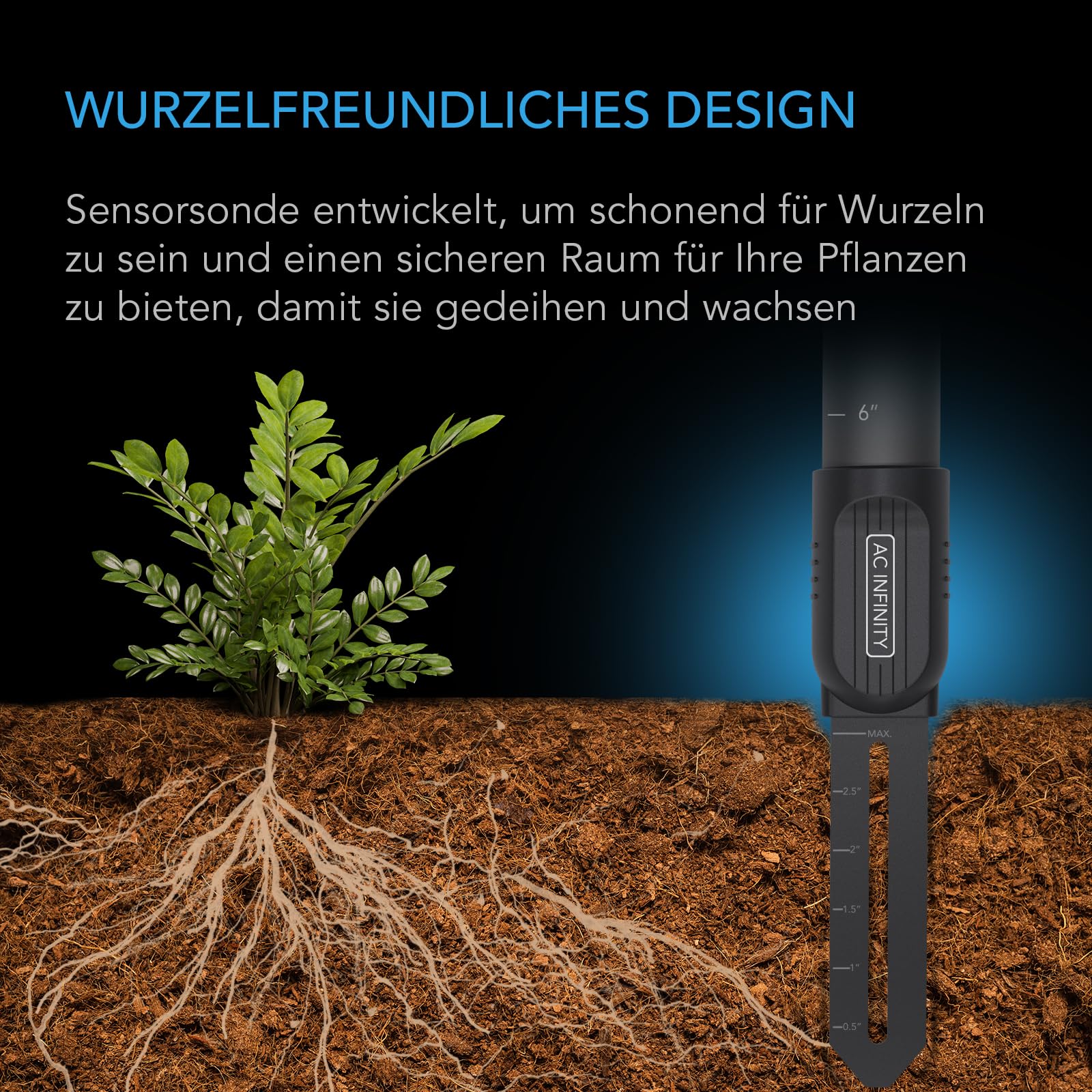 AC Infinity - Bodensensorsonde für KI-Controller, Überwachung von Feuchtigkeit und Sättigung für Gärten, Wachstumszelte, Wachstumsräume, abnehmbarer Stiel, IP67 Dichtungsschutz