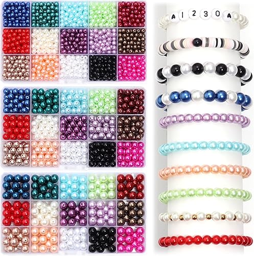 Miniatura 2 de 600 cuentas de perlas de imitación brillantes de satén para mujeres y niñas, paquete de 15 colores surtidos de perlas redondas de 0.315 pulgadas