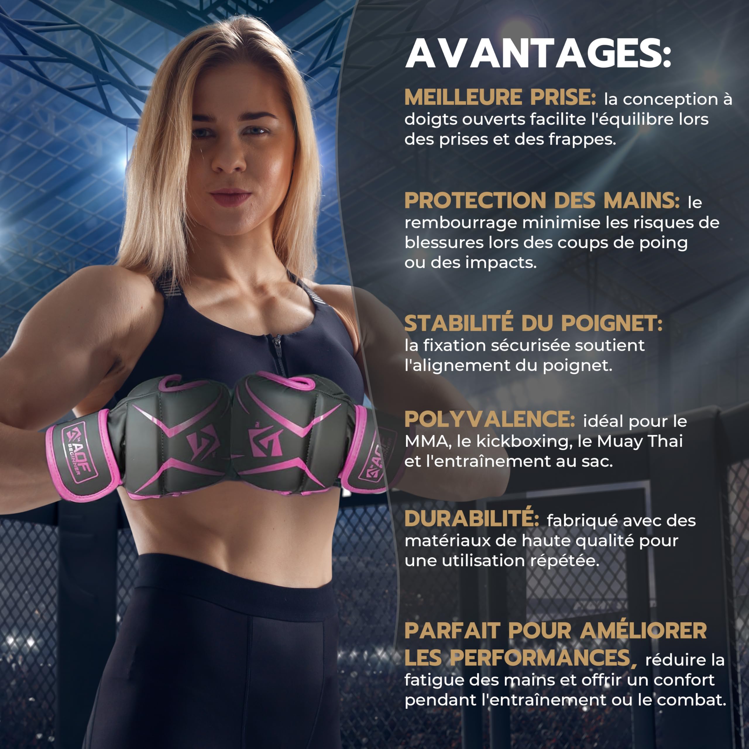 AQF Gant MMA, Design Paume Ouverte Gant De Boxe, Support Poignet Amélioré, Légers Gants Arts Martiaux, MMA Gants pour Sac De Frappe L'entraînement, Kickboxing, Muay Thai, Karaté