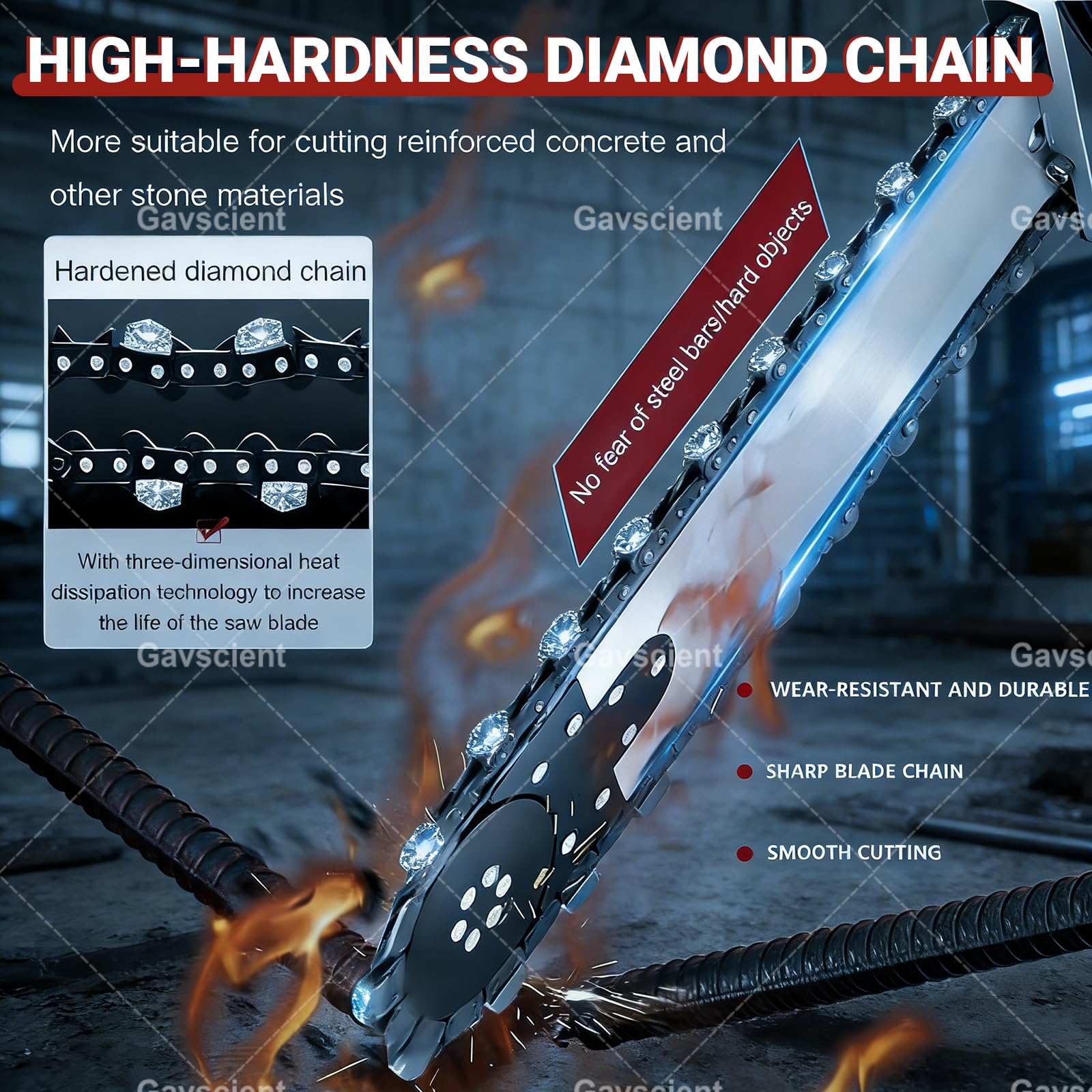 Sierra Eléctrica For Hormigón, Electric Concrete Cutting Chainsaw, Diamond Chain Cutter with Water Dust Suppression, Professional Tool For Red Brick and Granite 480mm