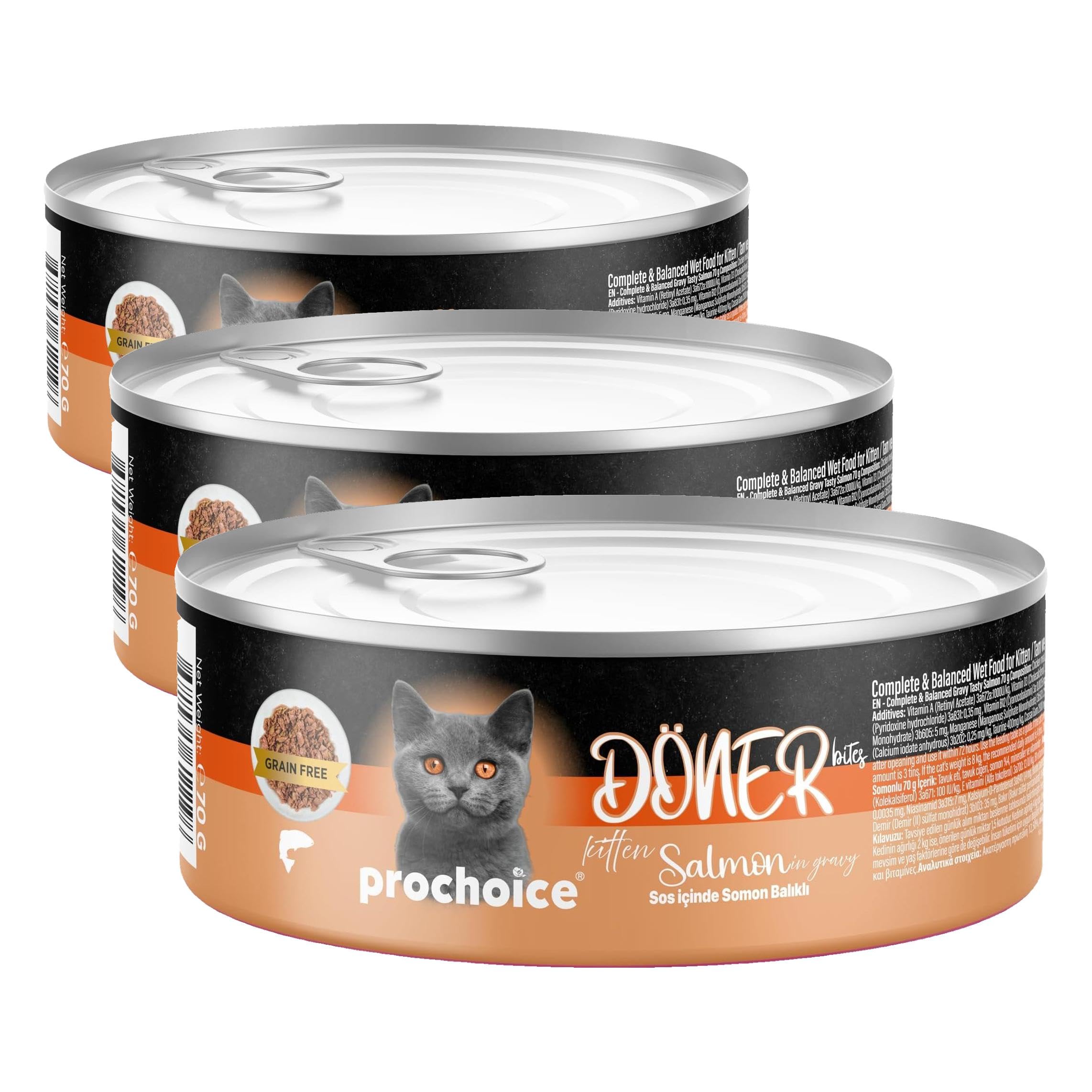 Prochoice Döner Salmon, Sos İçinde Somon Balıklı Tam & Dengeli Yavru Kedi Maması 70 gr (3 paketi)