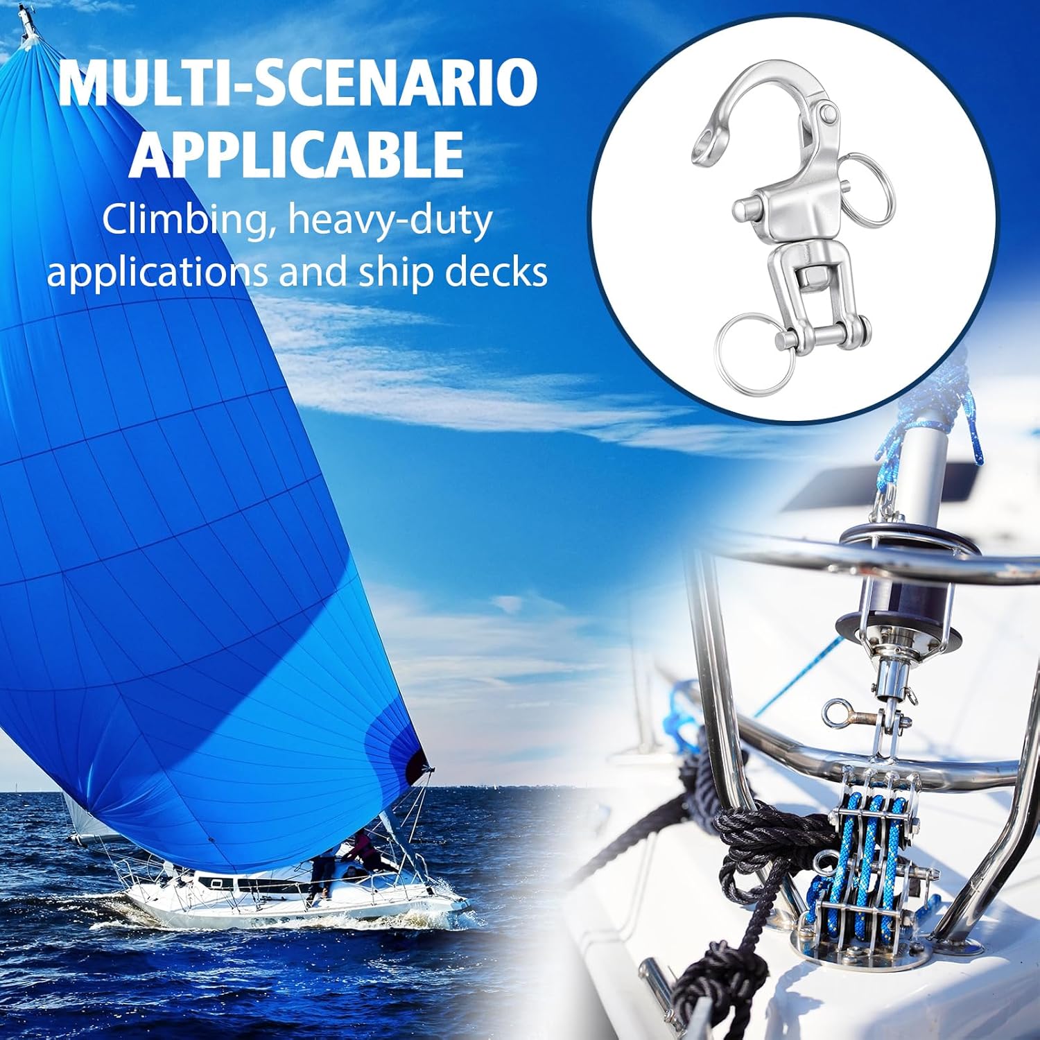 316 Stainless Steel Swivel Snap Shackle Clevis Quick Heavy Duty Release Spring Hook Marine Grade Sailing Halyard Shackle for Boat Rigging Industrial Lifting Climbing - Image 4
